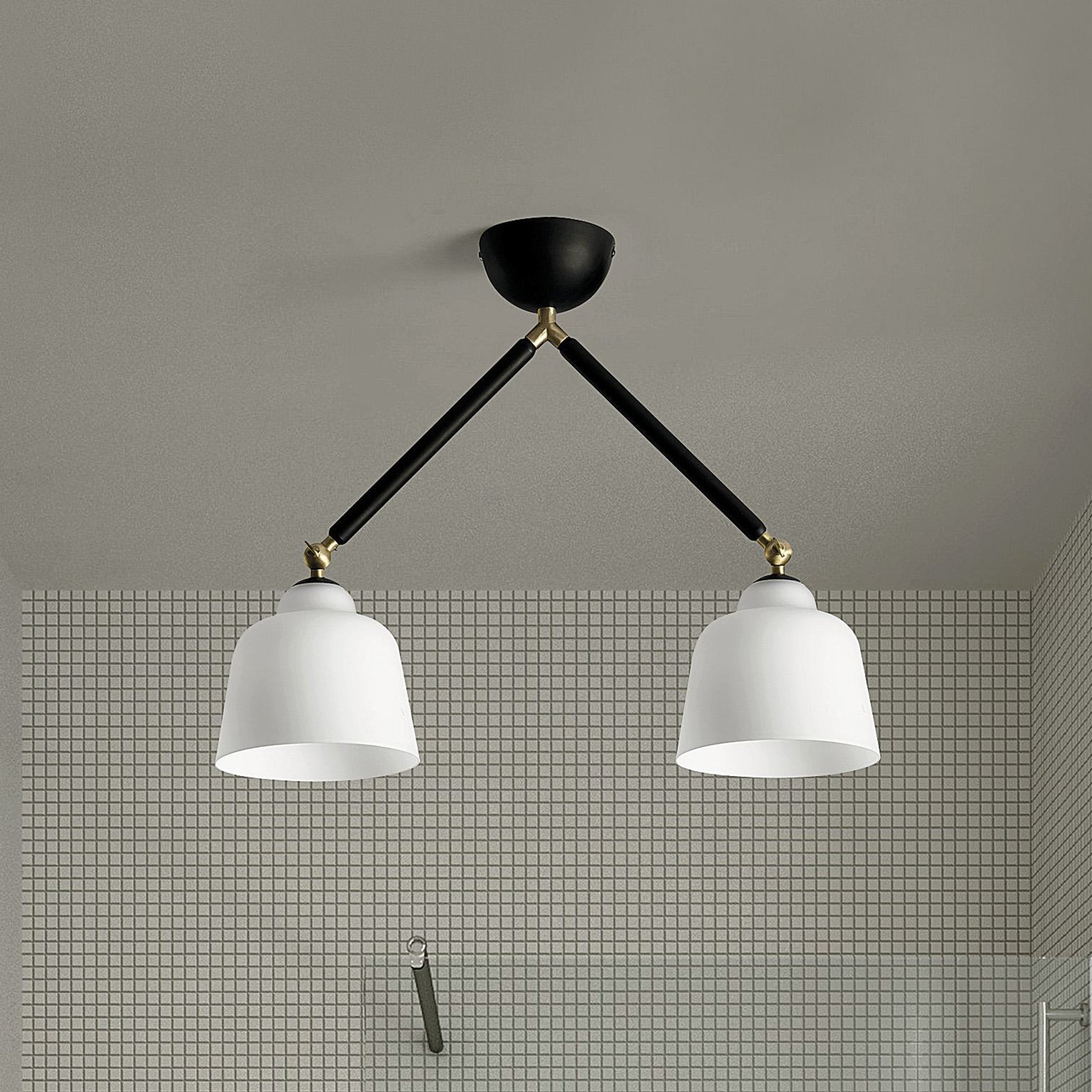 Neoretro taklampe, 2 lyskilder, svart/milky, ledd