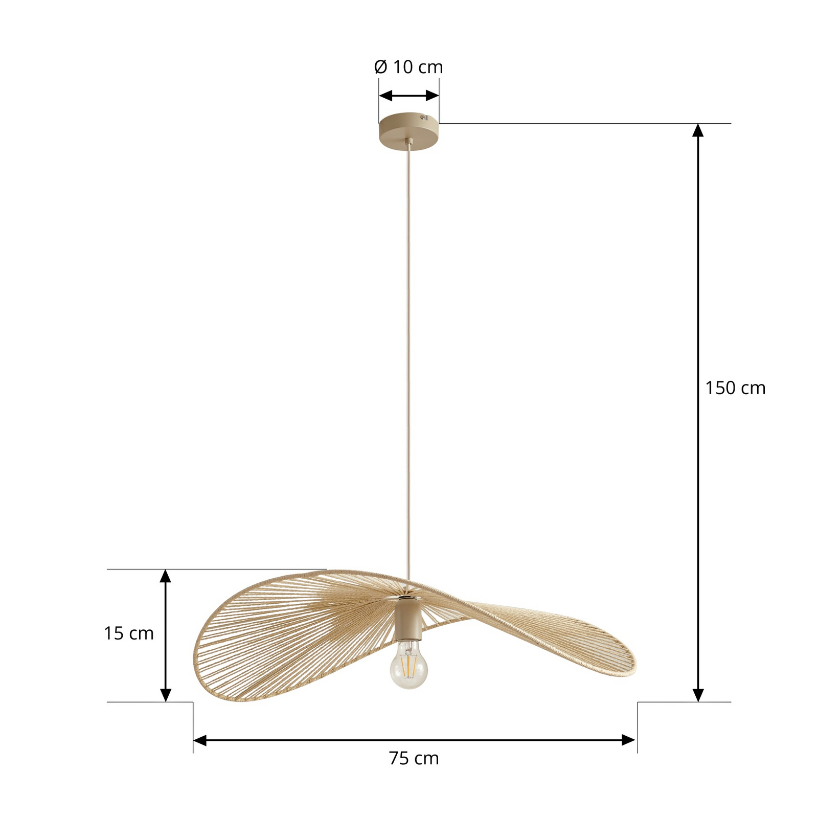 Valdorin hængelampe, længde 75 cm, beige, papir - Lindby