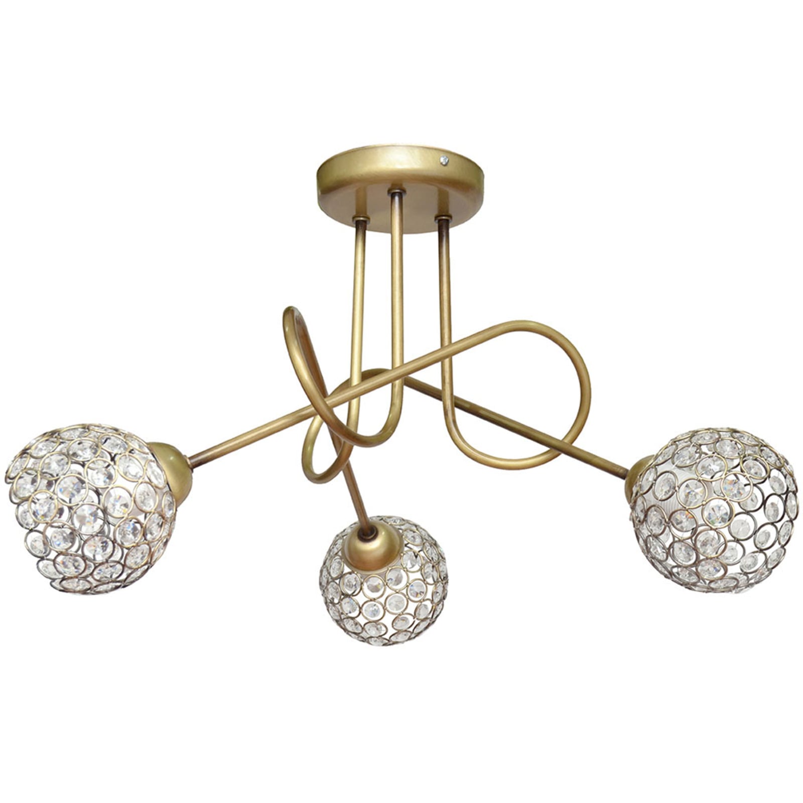 HELam Oxford ceiling light in gold with crystals 3-bulb, for Living / Dining Room, iron, glass, E27, 60 W, energy efficiency: A++, H: 42 cm