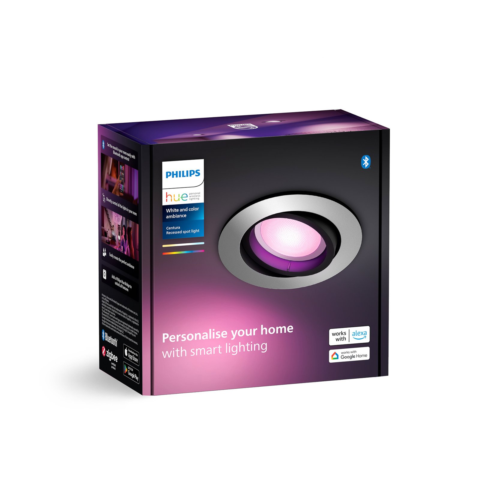 Philips Hue LED upotettava valonheitin Centura, alumiini Ø 9 cm CCT RGB