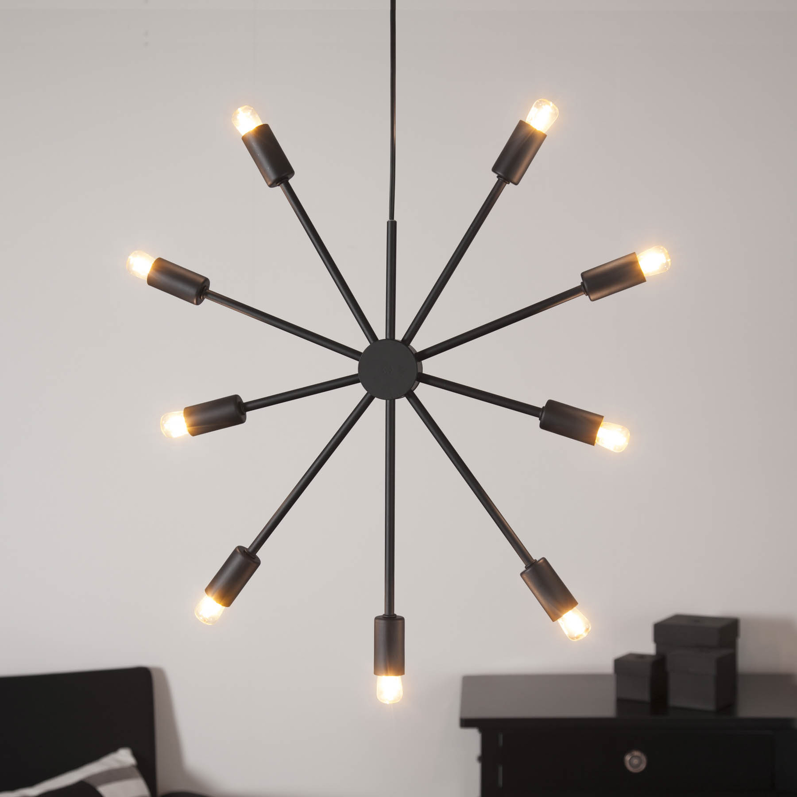 Decoratie ster Pix van metaal, 9-lamps, zwart