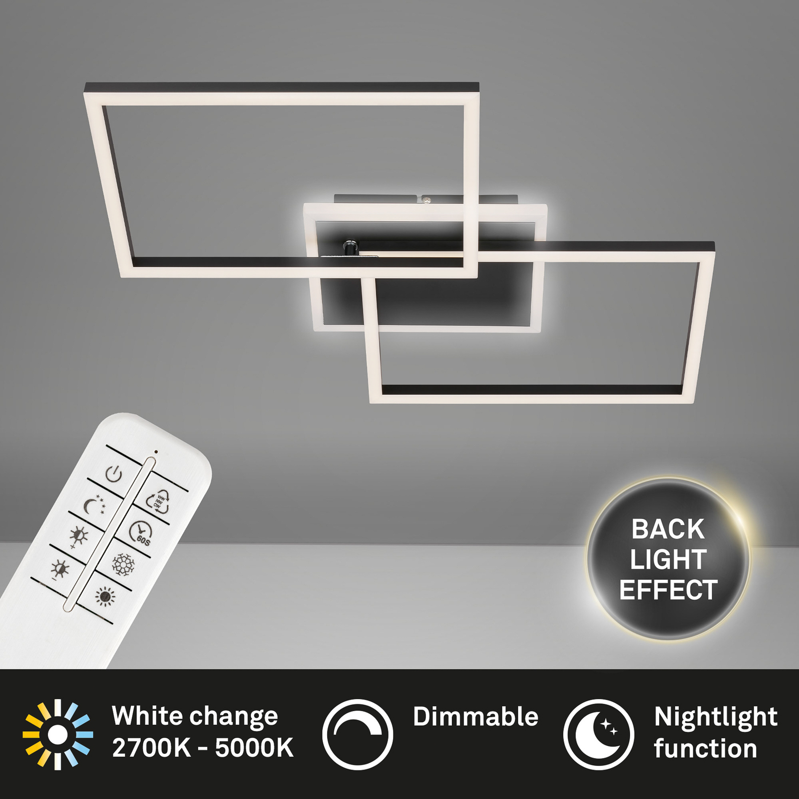 LED осветление за таван Рамка с 2 светлини, CCT, черно