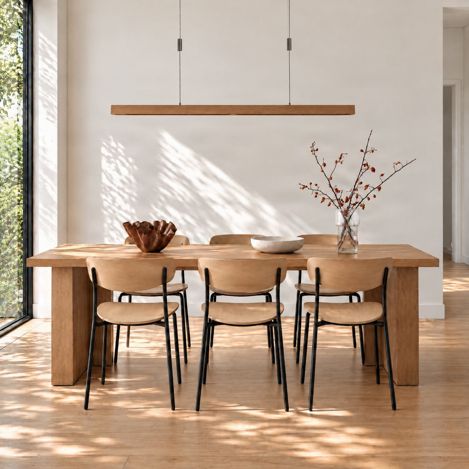 Quitani Lampada LED a sospensione Nora, rovere naturale, lunghezza 118 cm Quitani Lampada LED a sospensione Nora, rovere naturale, lunghezza 118 cm