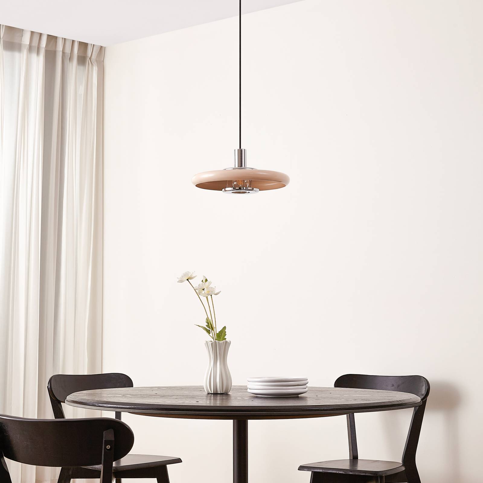 Lindby lampa wisząca Branford, Ø 35 cm, beżowa, metal