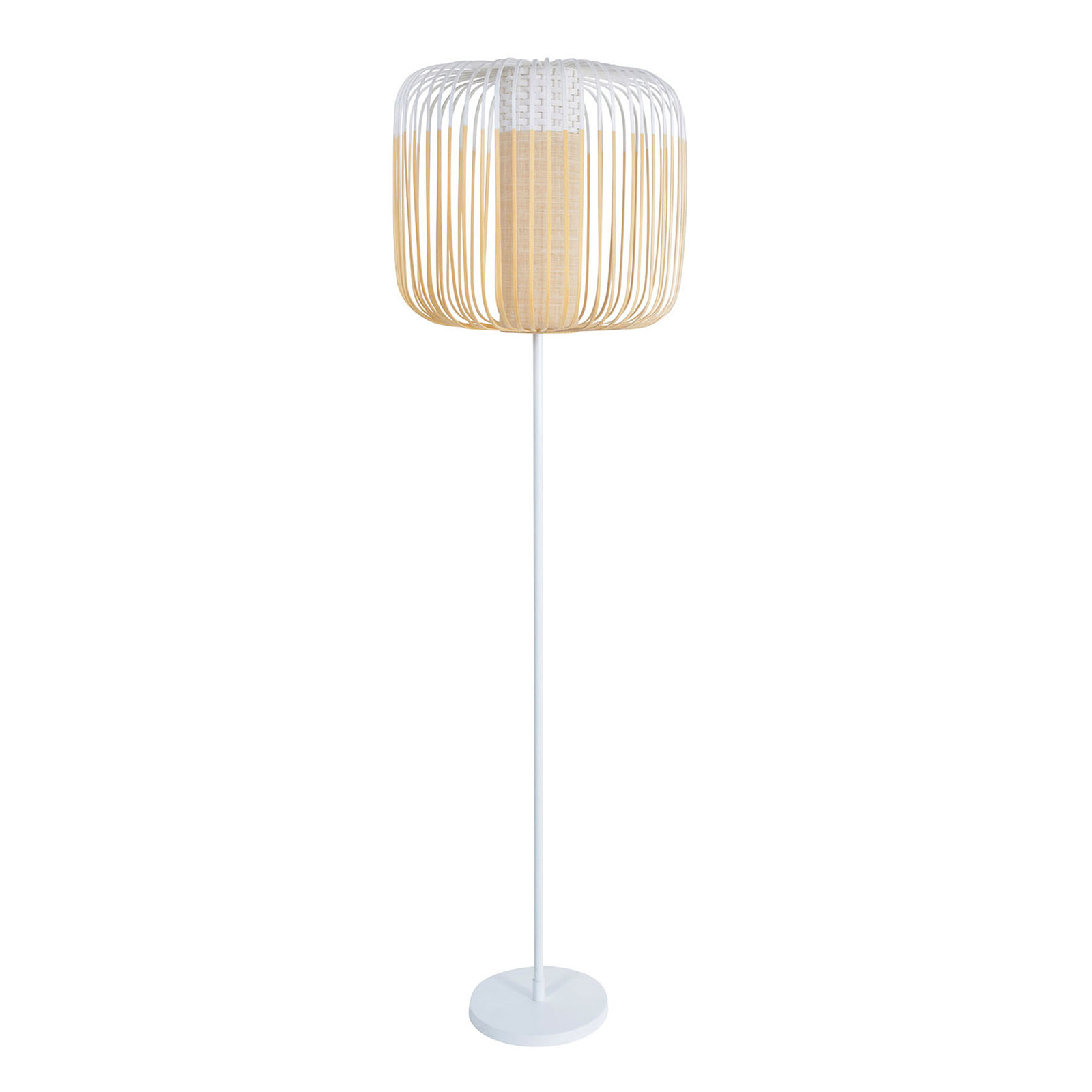 Forestier Bamboo Light floor lamp one-bulb white, for Living / Dining Room, Bamboo, metal, E27, 60 W, energy efficiency: A++, H: 150 cm