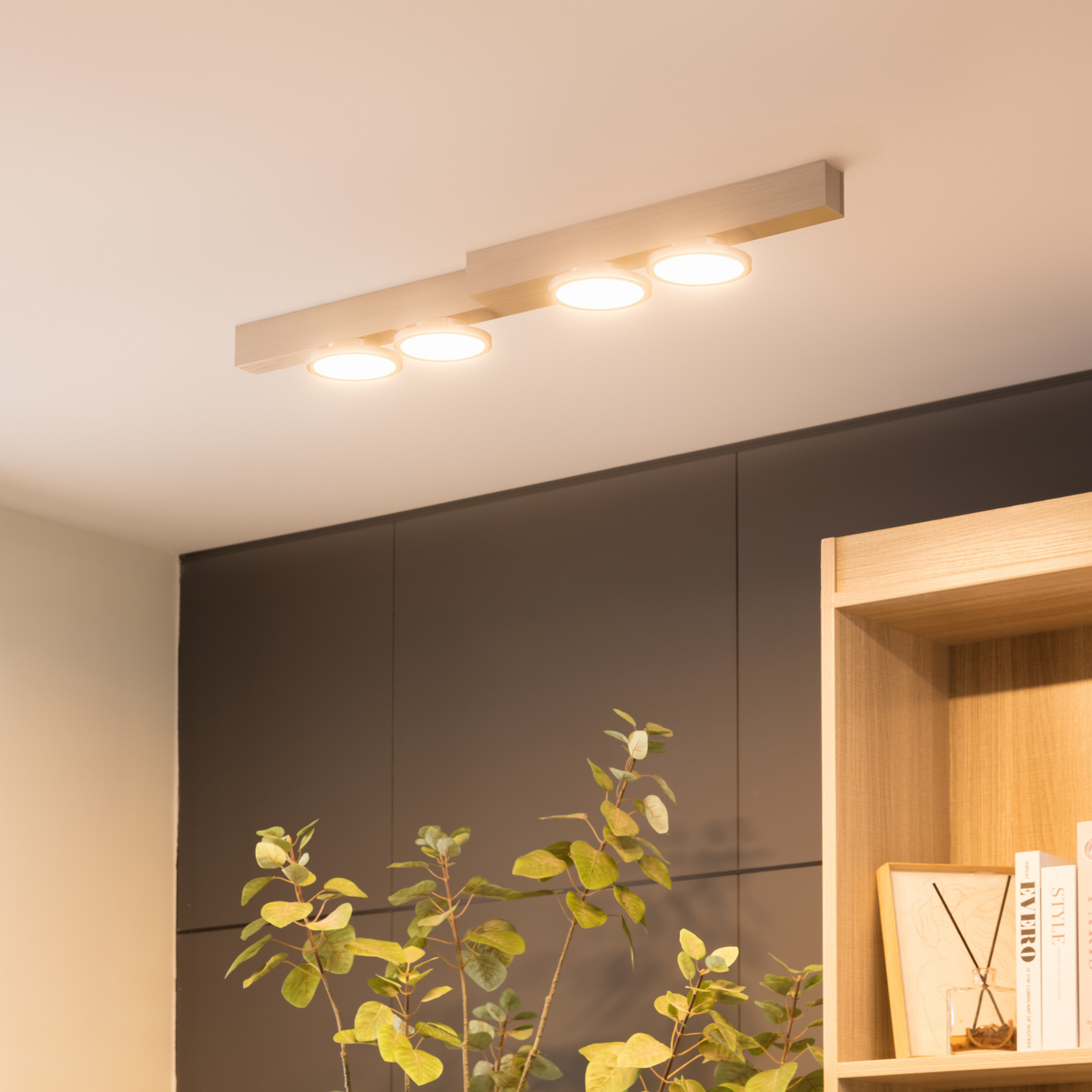 Lucande Kellino plafonnier à 4 lampes, nickel