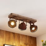 Lindby spot pour plafond Farovi, rouille, 45 cm, 3 lampes, bois, GU10