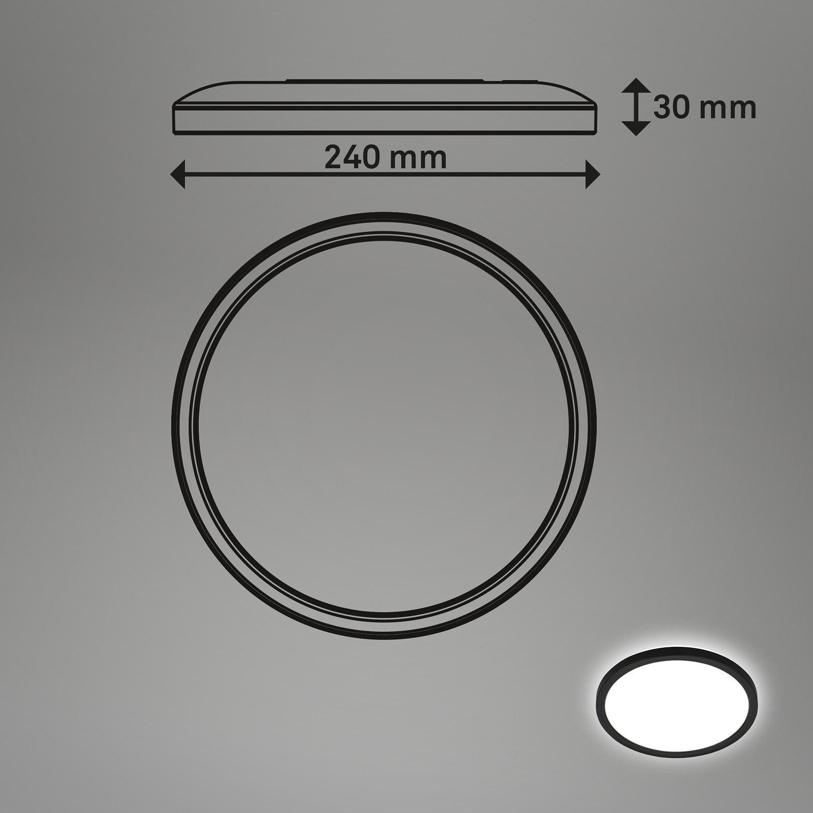 LED stropna svetilka Tava, črna, Ø 24 cm, plastika