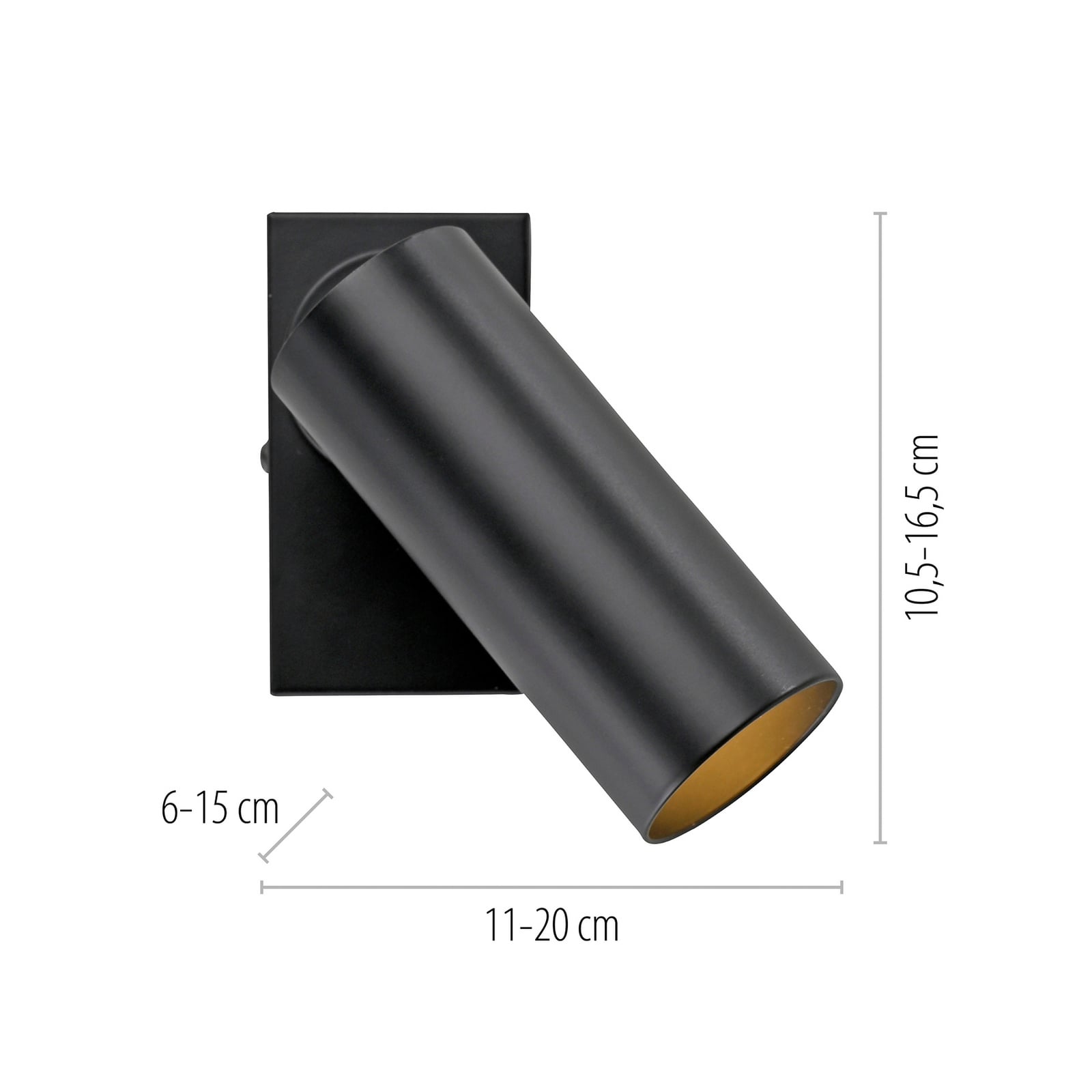 Spot mural RIK, noir, à 1 lampe, 20 cm, métal, GU10 LED