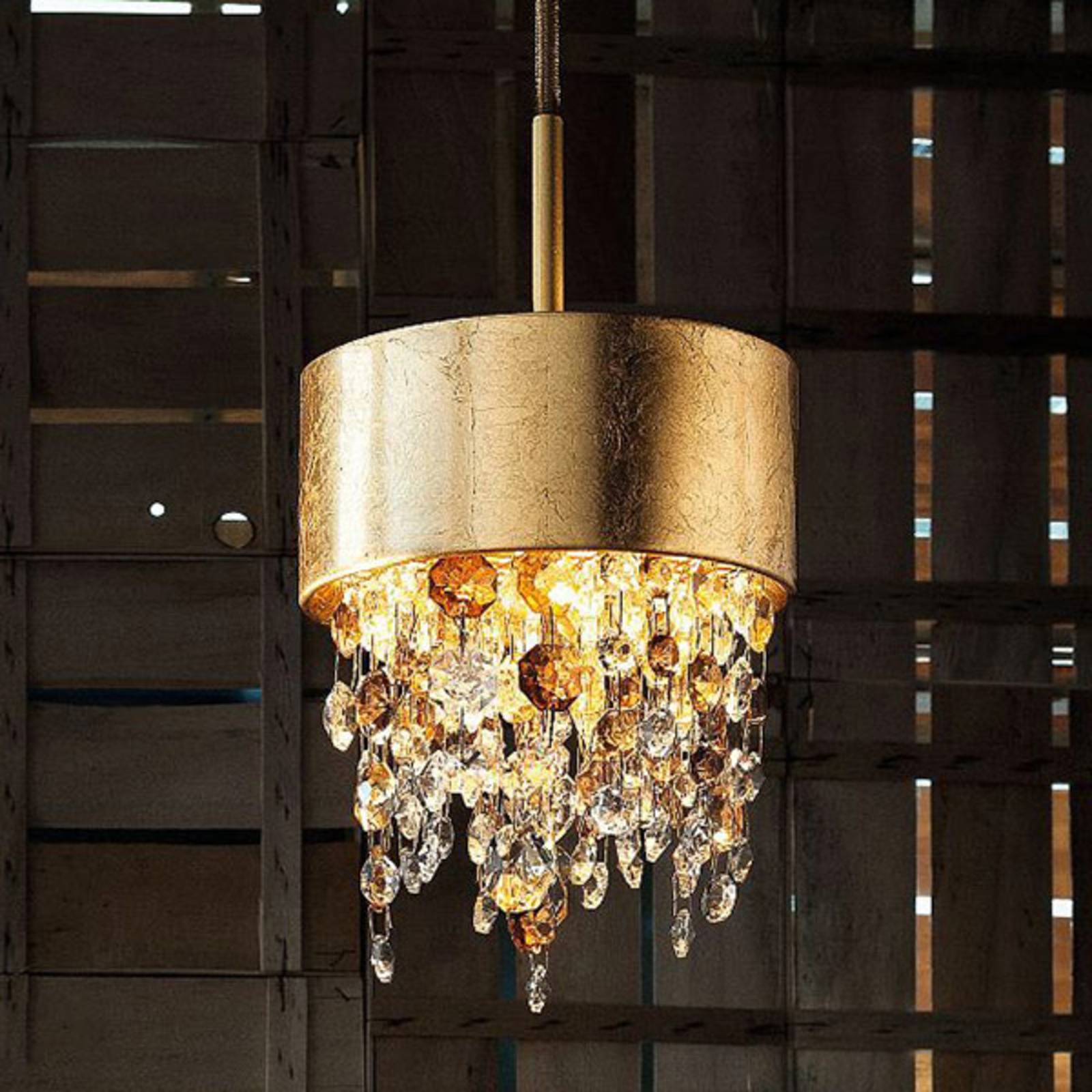 LED hanglamp Olà S2 15, Ø15cm, bladgoud/amber