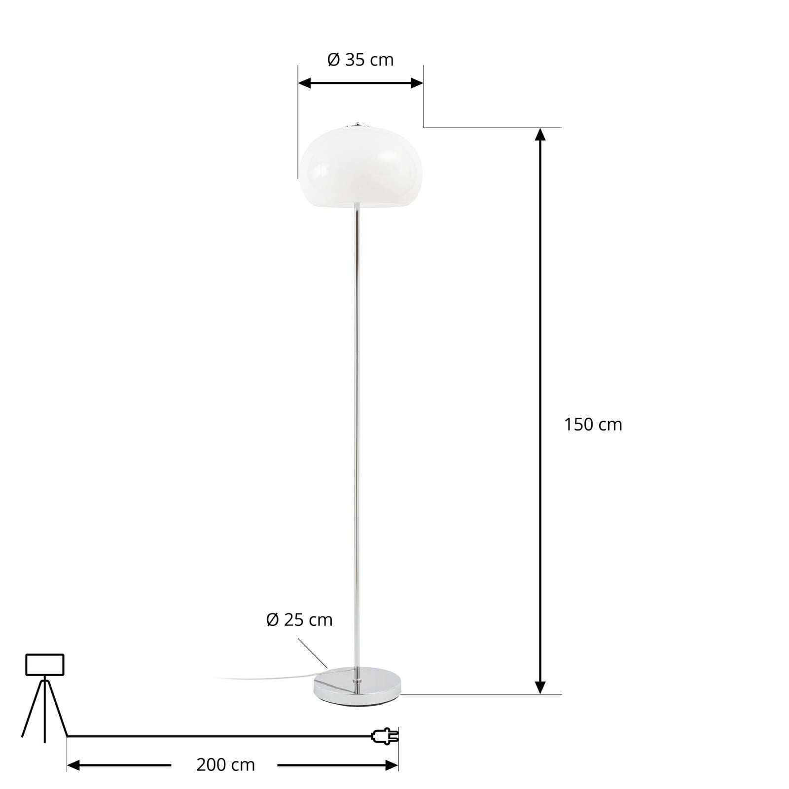 Owen-lattiavalaisin, korkeus 150 cm, lasi, kromi/valkoinen – NOLA Owen-lattiavalaisin, korkeus 150 cm, lasi, kromi/valkoinen – NOLA