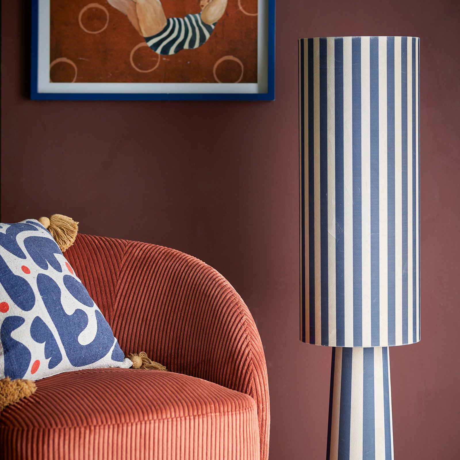 Emmie Stehleuchte, Polyester, Blau, Beige - BLOOMINGVILLE Emmie Stehleuchte, Polyester, Blau, Beige - BLOOMINGVILLE