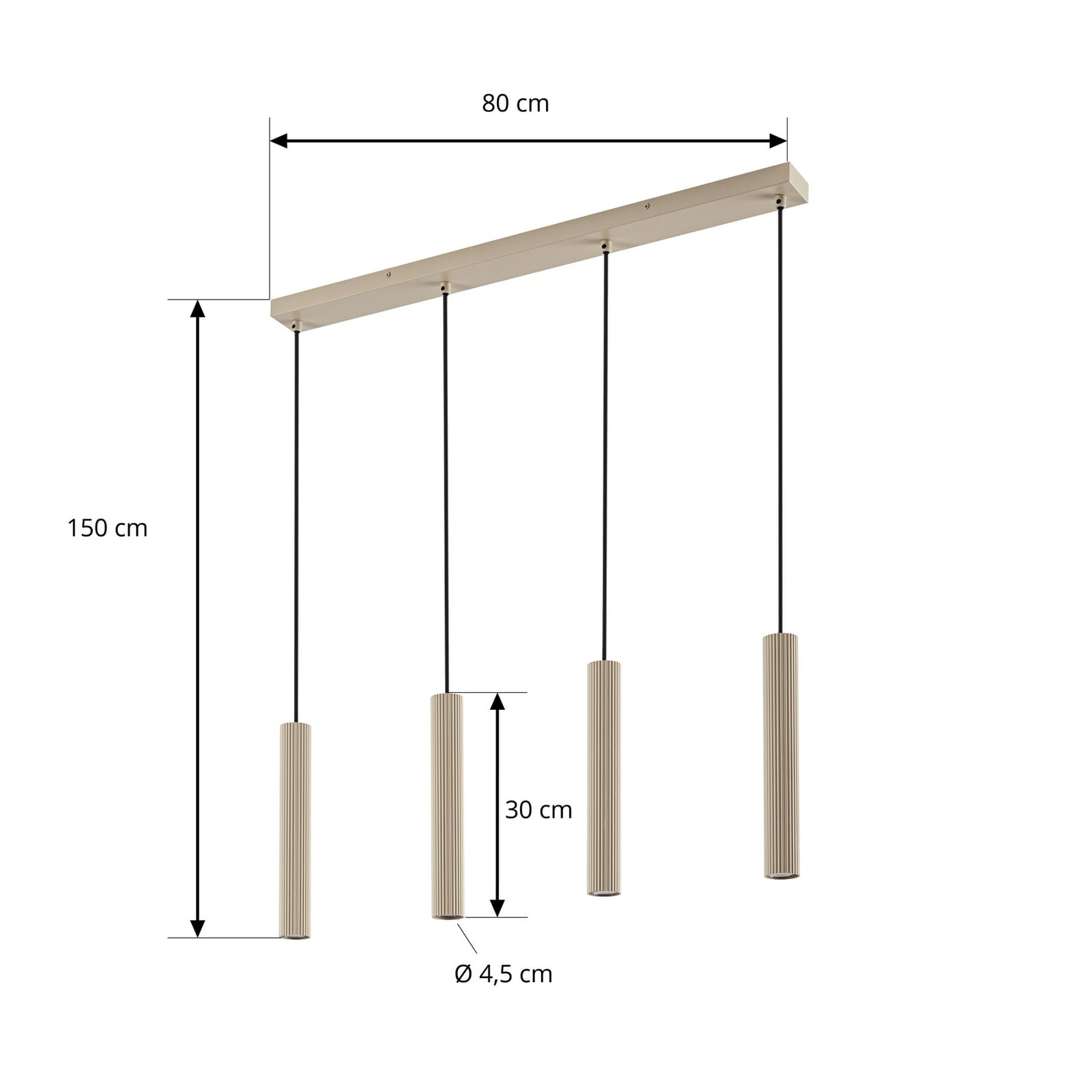 Lindby hanglamp Kardis, 4-lamps, beige, lengte 70 cm