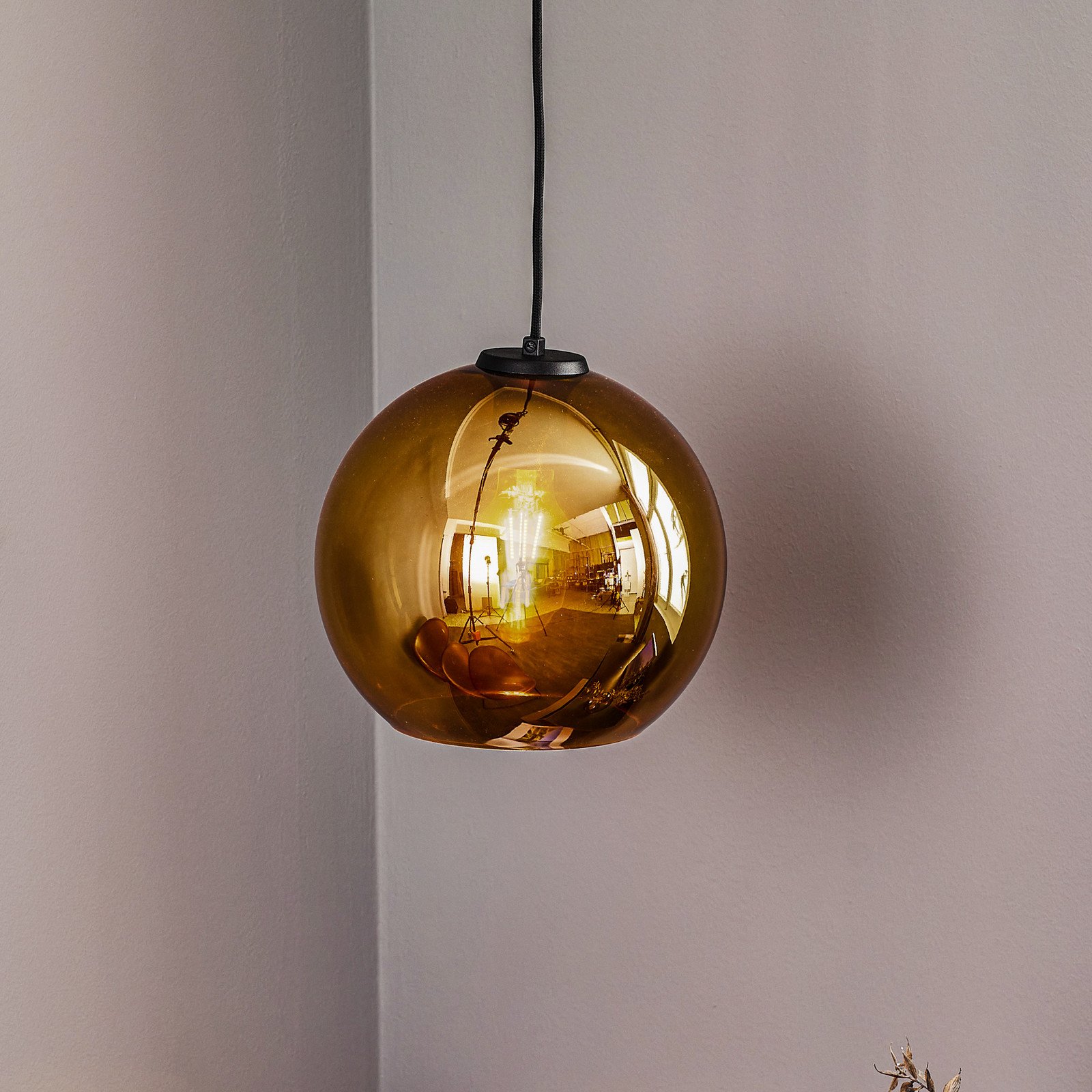 Euluna Lampă suspendată Polaris sticlă oglindită auriu - Camera de zi / sufragerie - modern - oglindă aurie negru - Metal
