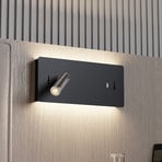 Lucande LED wall lamp Kimo, 32 cm, black, aluminium, USB