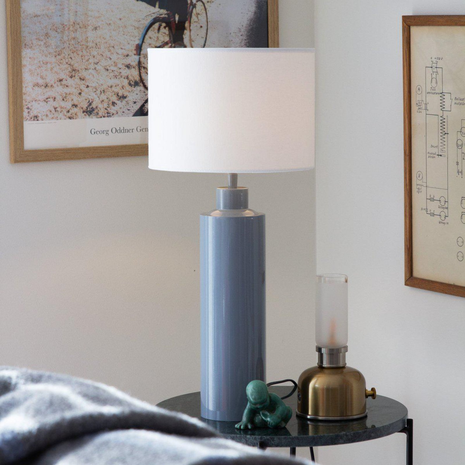 PR Home Stolní lampa Solo, modrá/bílá, výška 65 cm, kov/látka