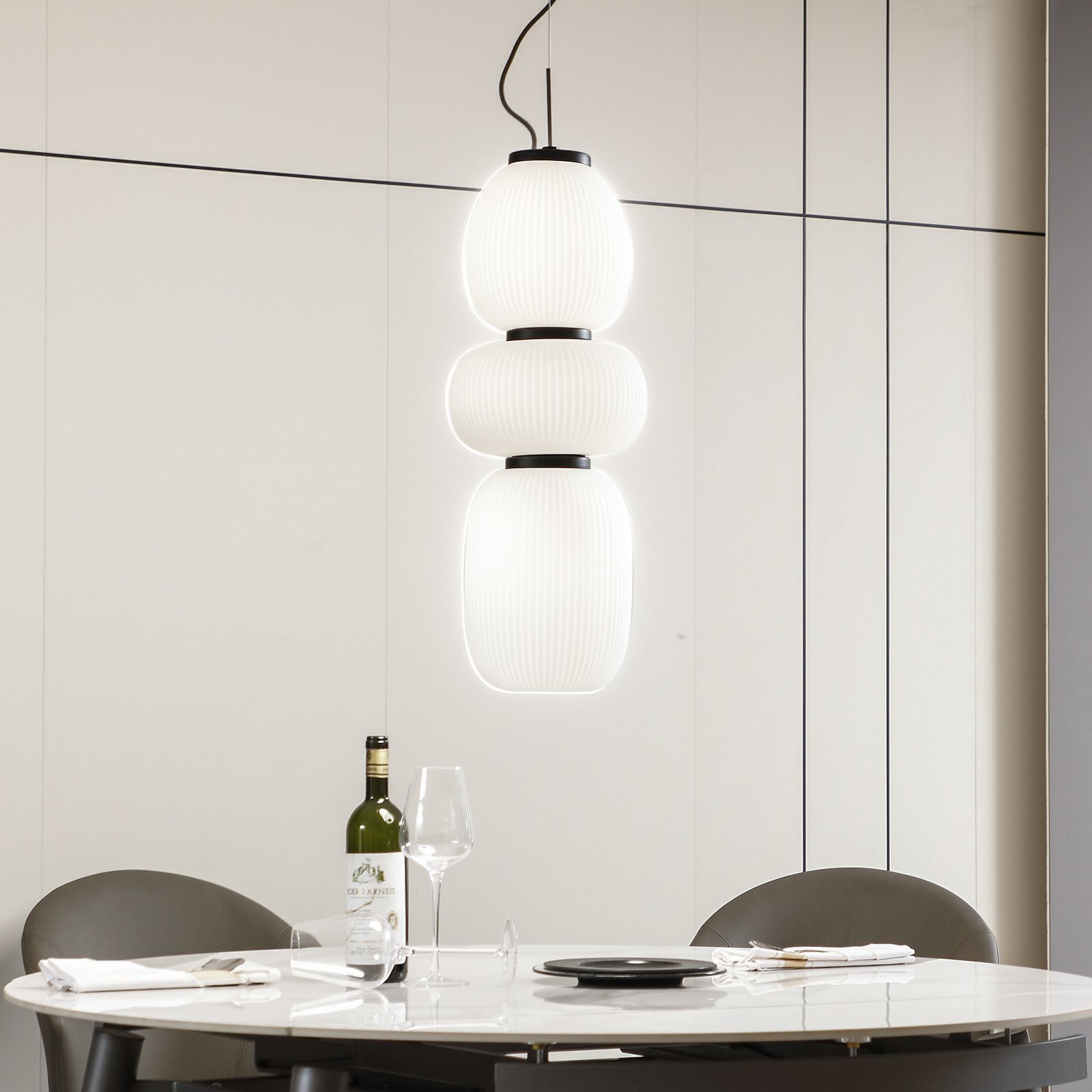 Lucande Luz pendente LED Lucya, 3 lâmpadas, vidro, branco, 64,5 cm