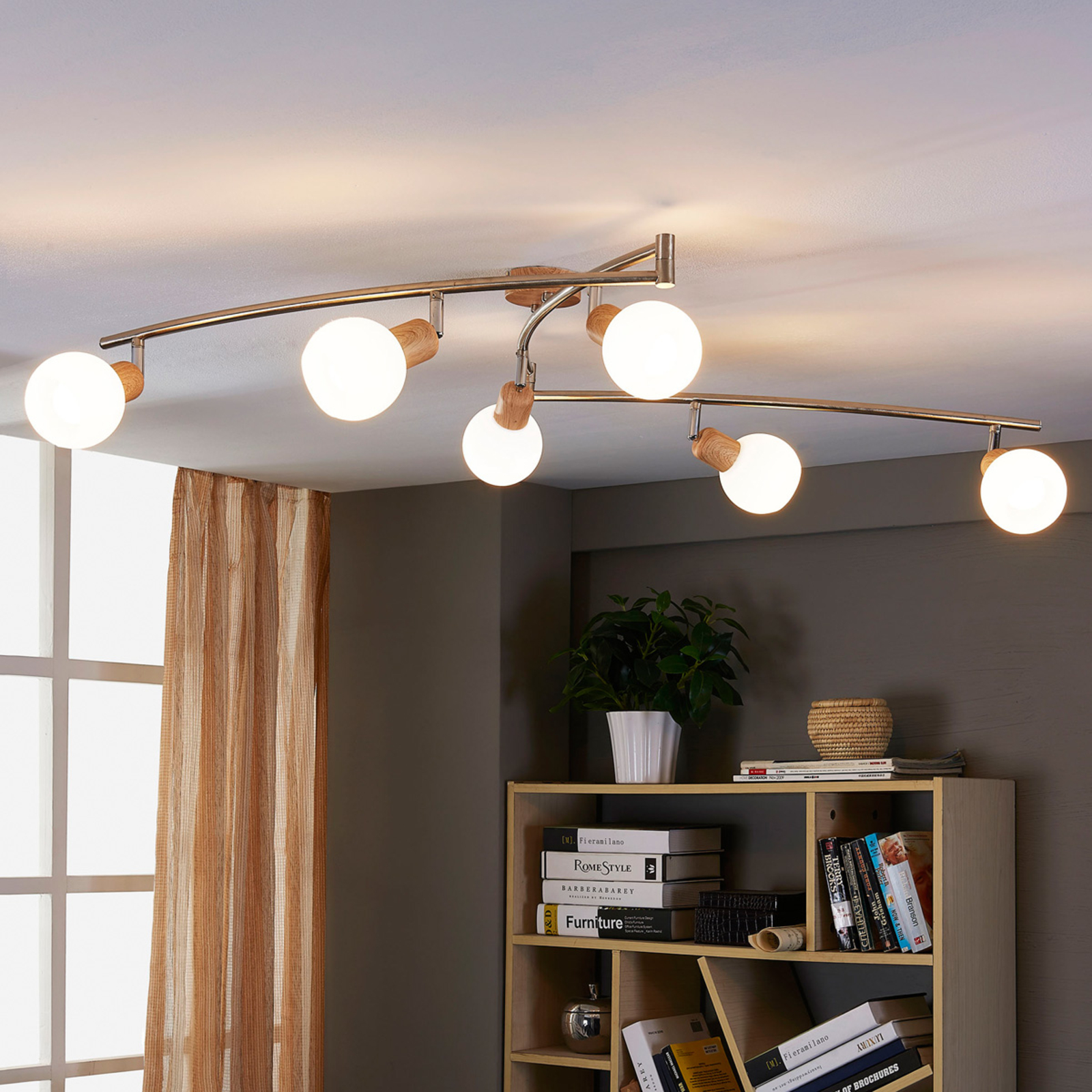 Langwerpige houtlook LED plafondlamp Svenka