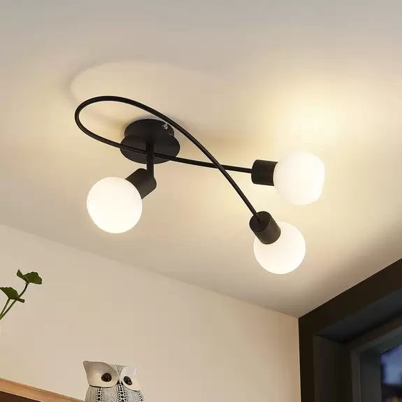 Lampenwelt Lindby Deckenlampe Elaina 3fl lang, schw. weiß