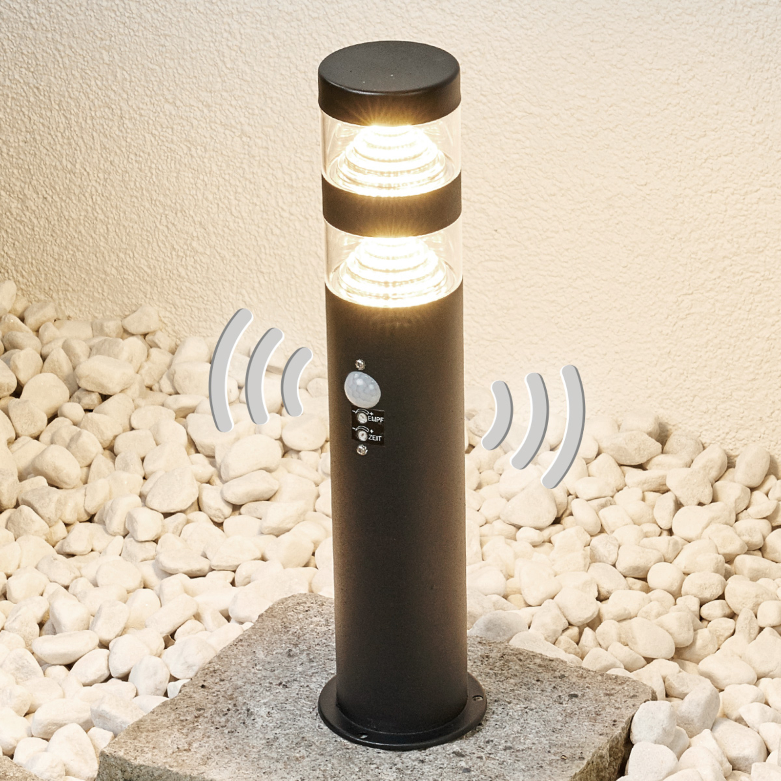 LED-Sockellampe Lanea aus Edelstahl mit Sensor