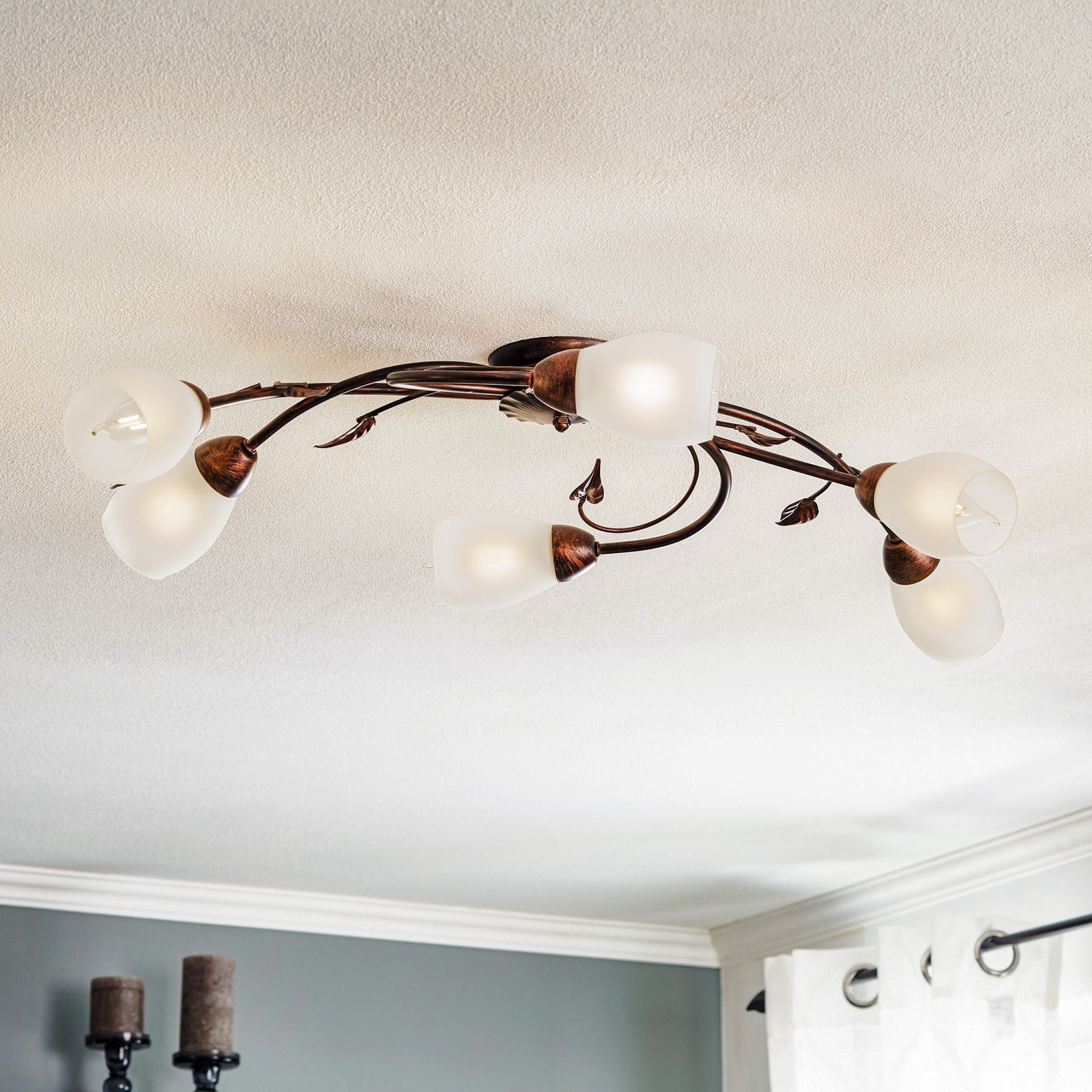 Lia ceiling light, six-bulb, bronze