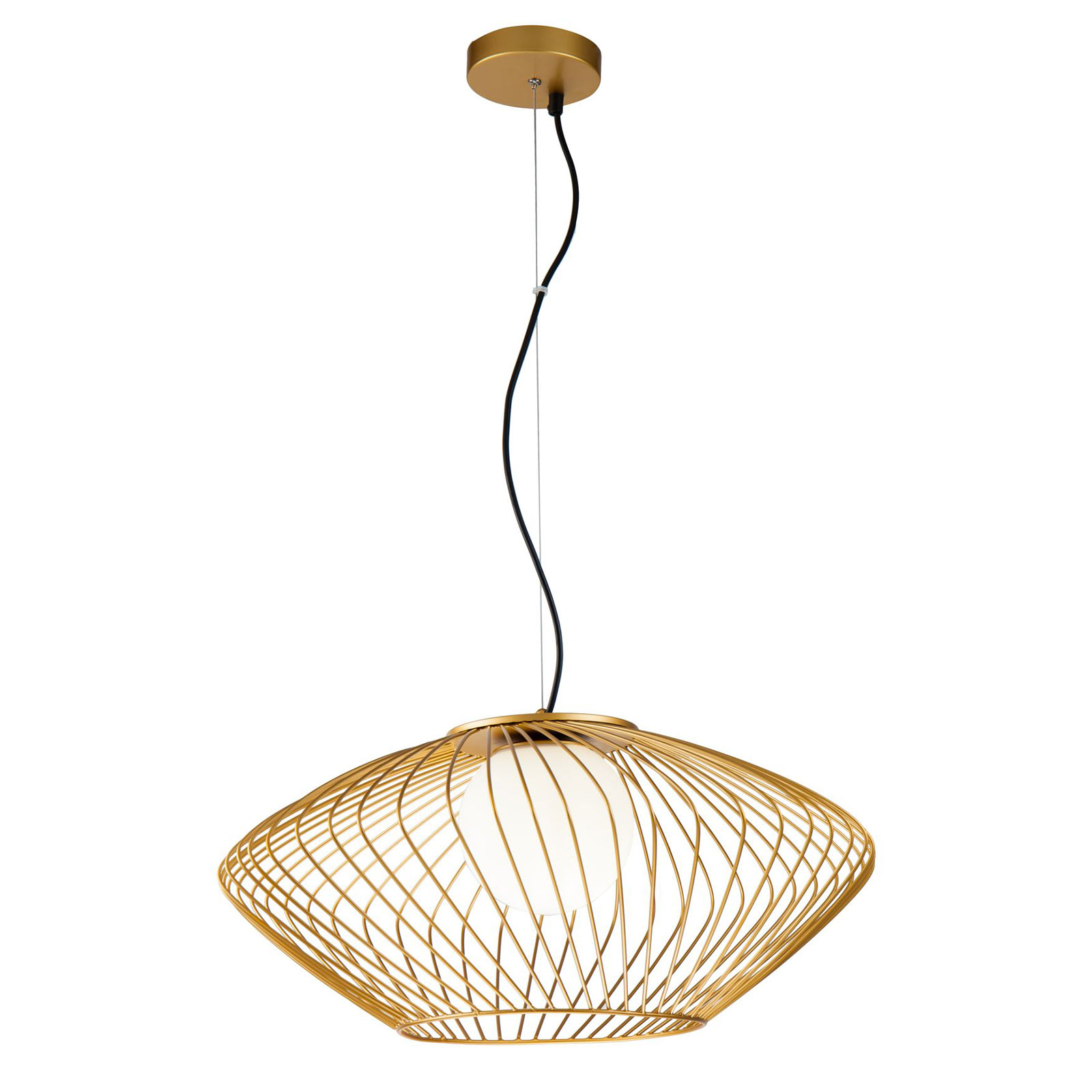 Plec hanging light with cage lampshade in gold
