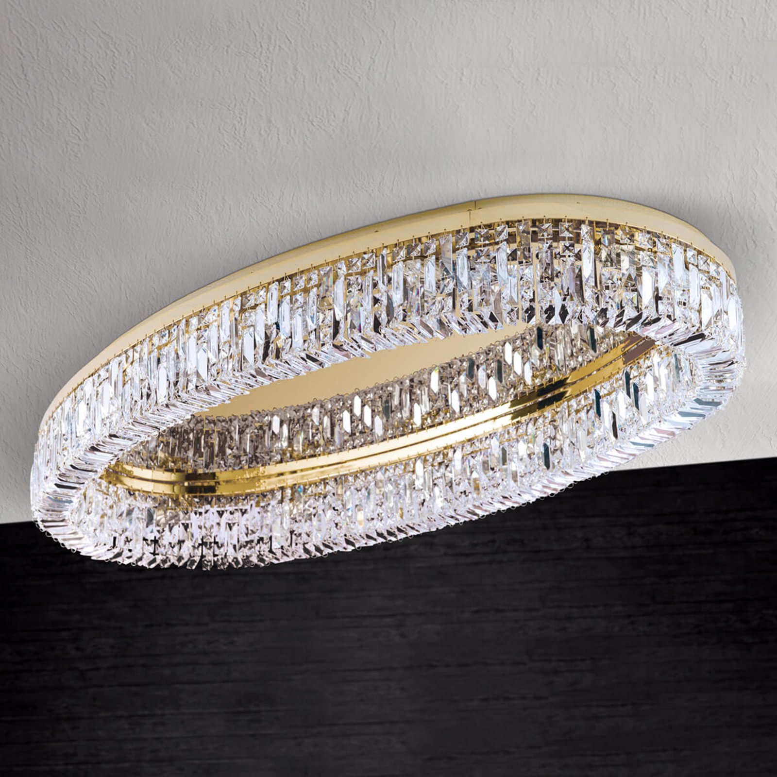 Lámpara de techo Premium Ring ovalada, cristales