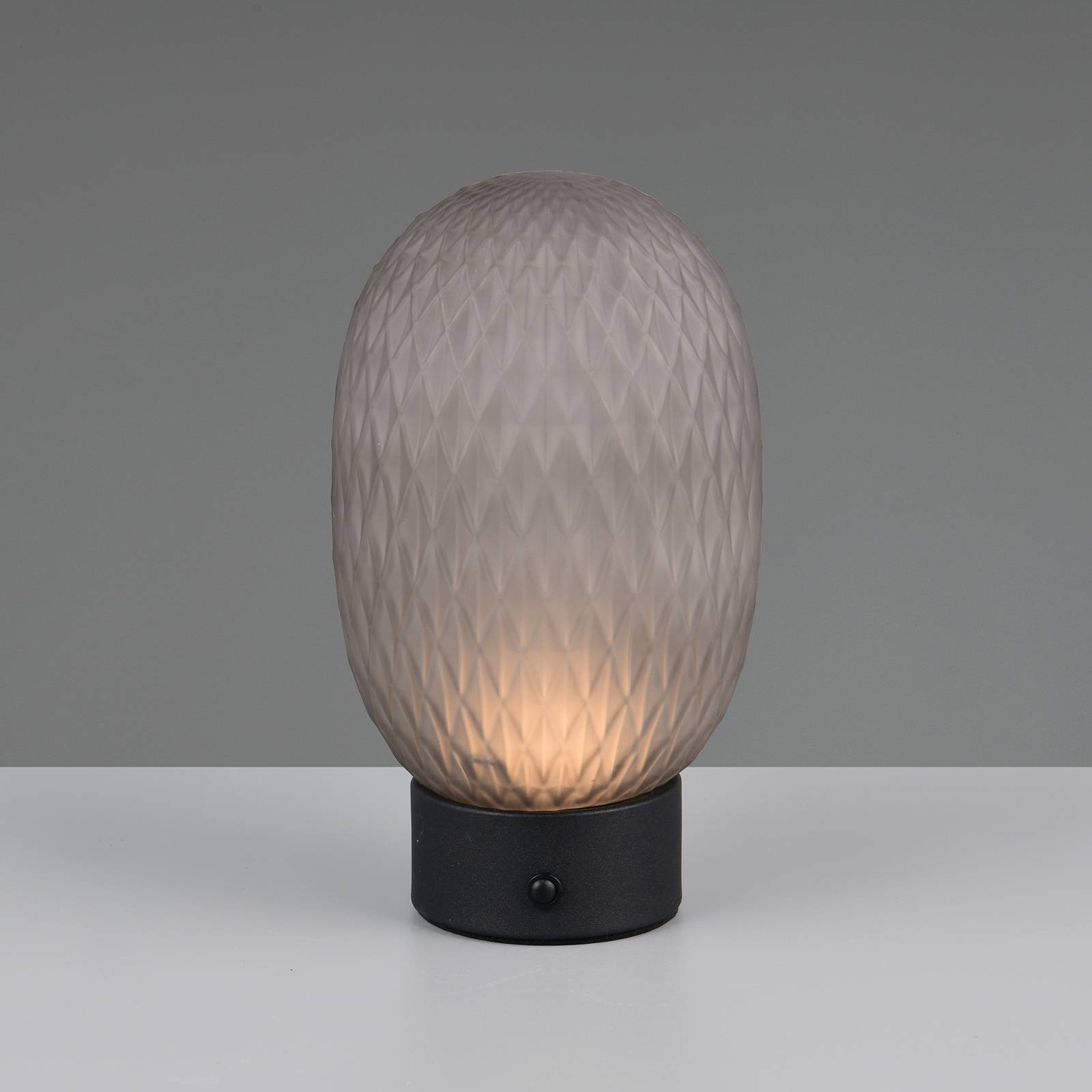 LED-Akku-Tischleuchte Facette, rauchgrau, USB, Glas günstig online kaufen