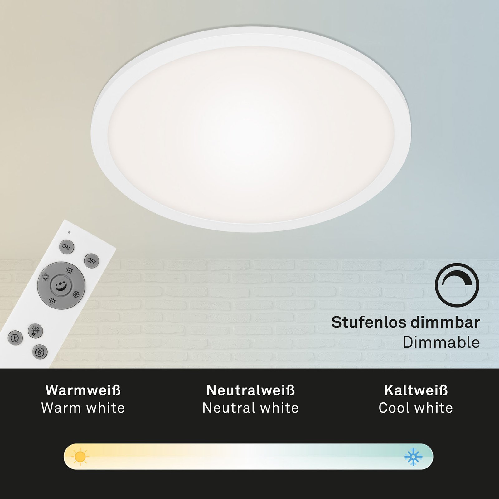 LED-Panel Piatto CCT Fernbedienung, rund, weiß