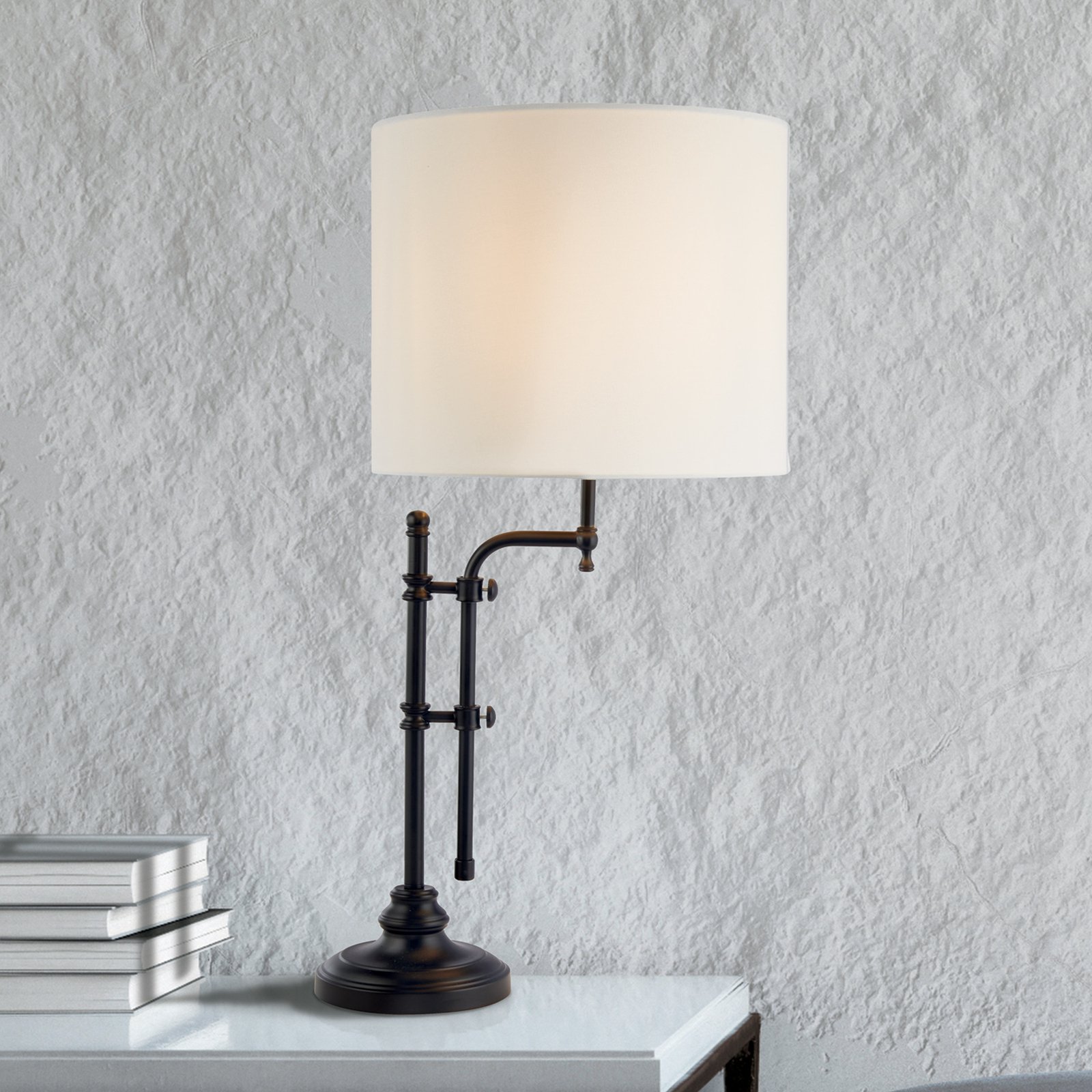 Munich table lamp, black/white, linen, E27, adjustable