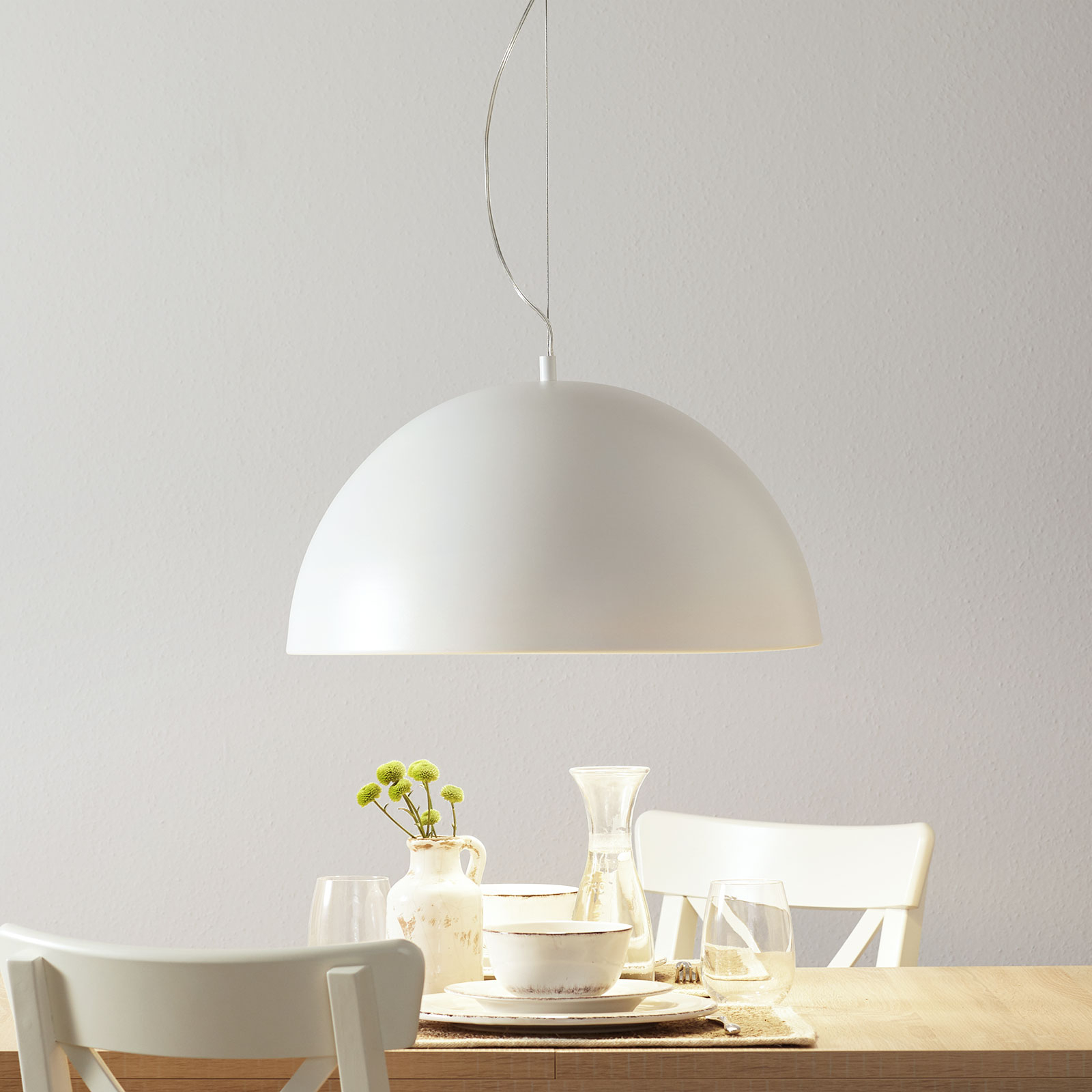 Lucande Maleo hanging light 53 cm white, for Living / Dining Room, steel, E27, 60 W, energy efficiency: A++, H: 26 cm
