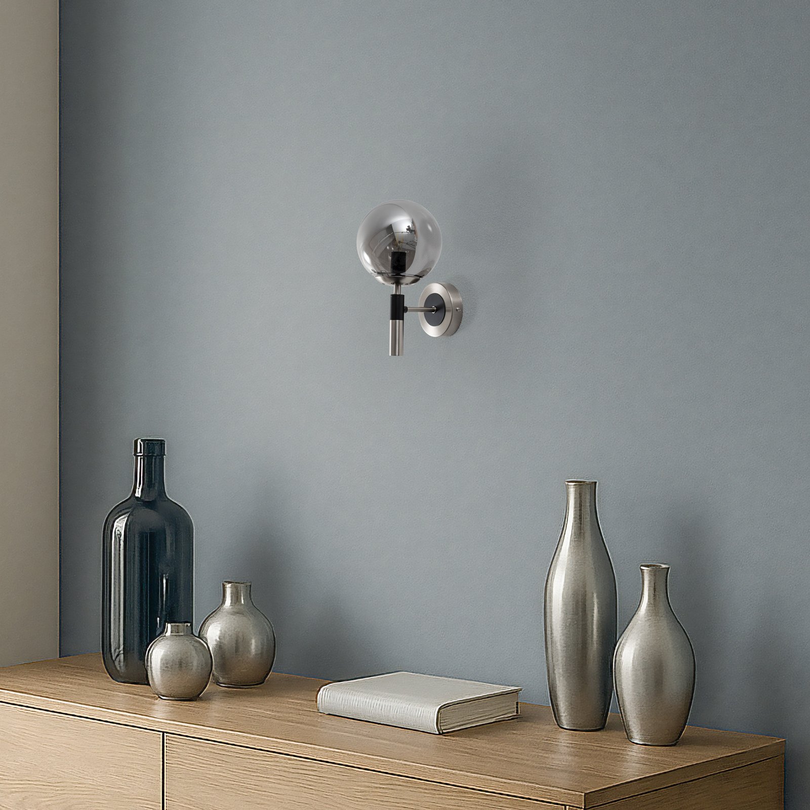 Zidna svjetiljka Rollo, Ø 15 cm, dimno siva, staklo/metal