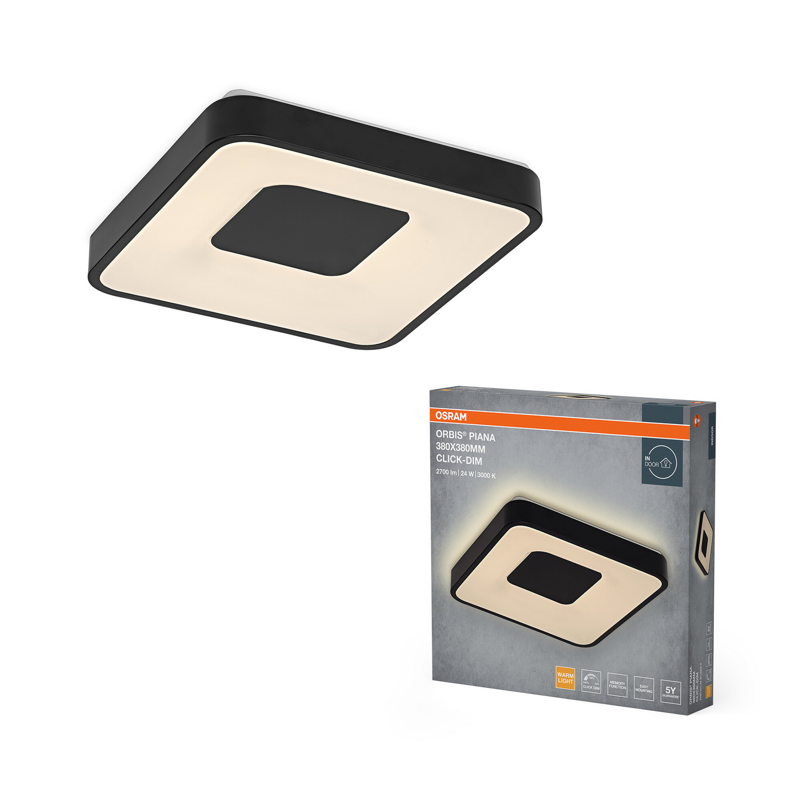 Φωτιστικό οροφής LED OSRAM ORBIS PIANA, μαύρο, 38x38 εκ., clickdim Φωτιστικό οροφής LED OSRAM ORBIS PIANA, μαύρο, 38x38 εκ., clickdim