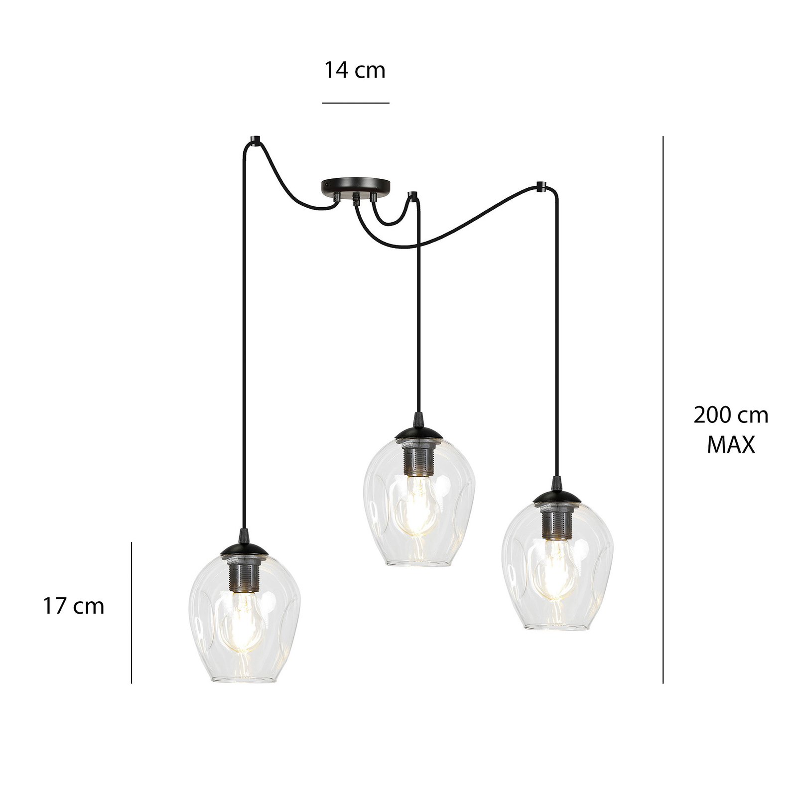 Starla hanglamp, decentraal, 3-lamps, helder