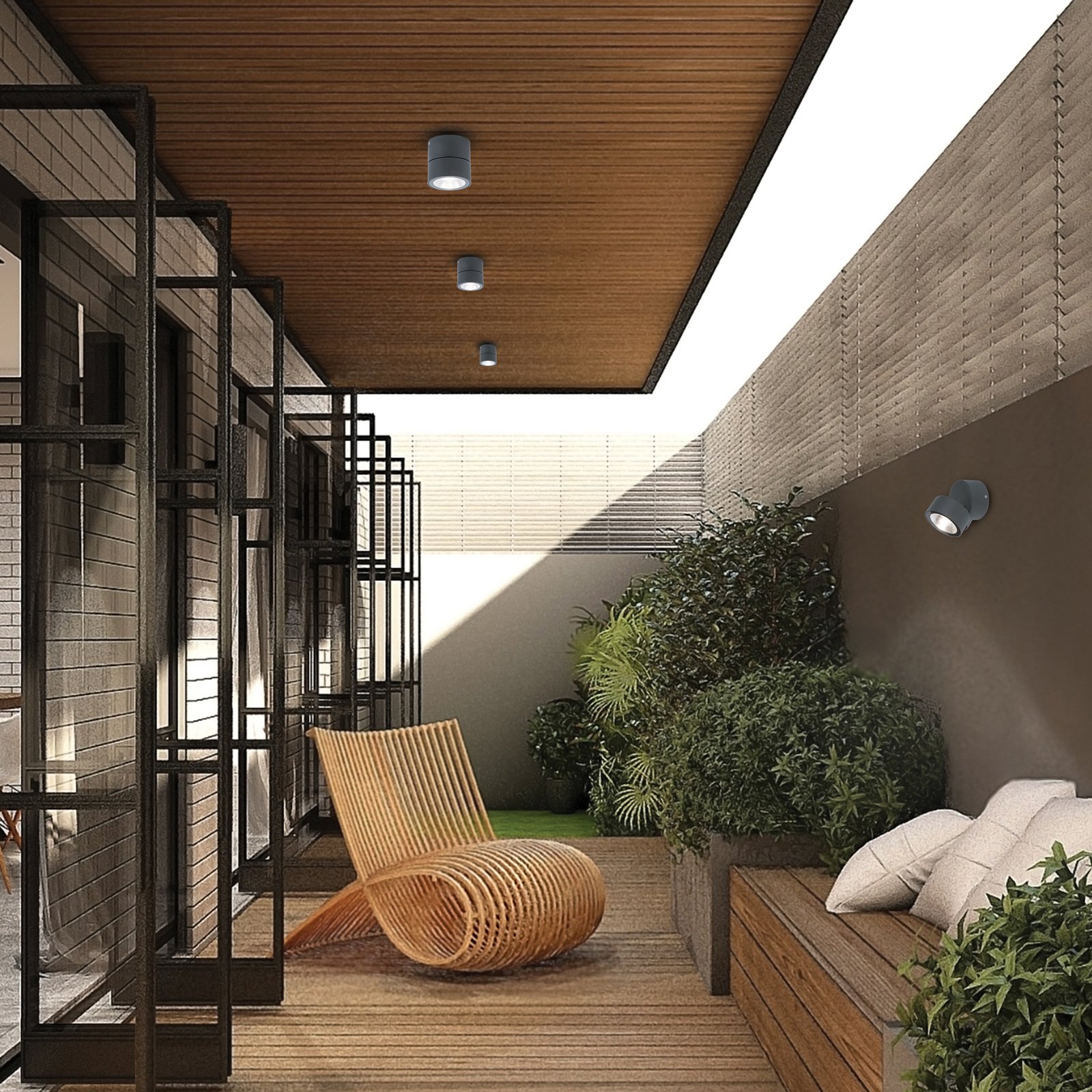 LED външен тавански прожектор Andria, тъмно сив, Ø 9 cm, метал