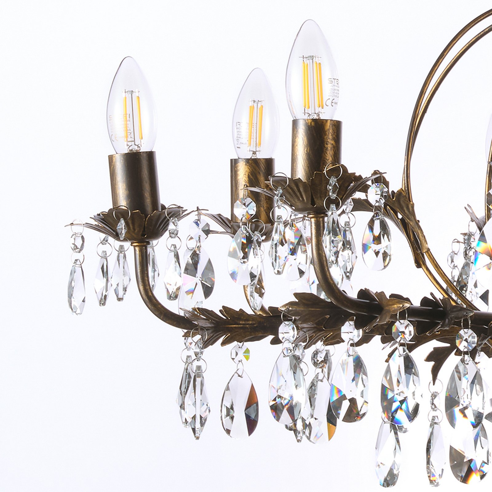 Chandelier Teresa, 12-bulb, bronze-coloured, crystal
