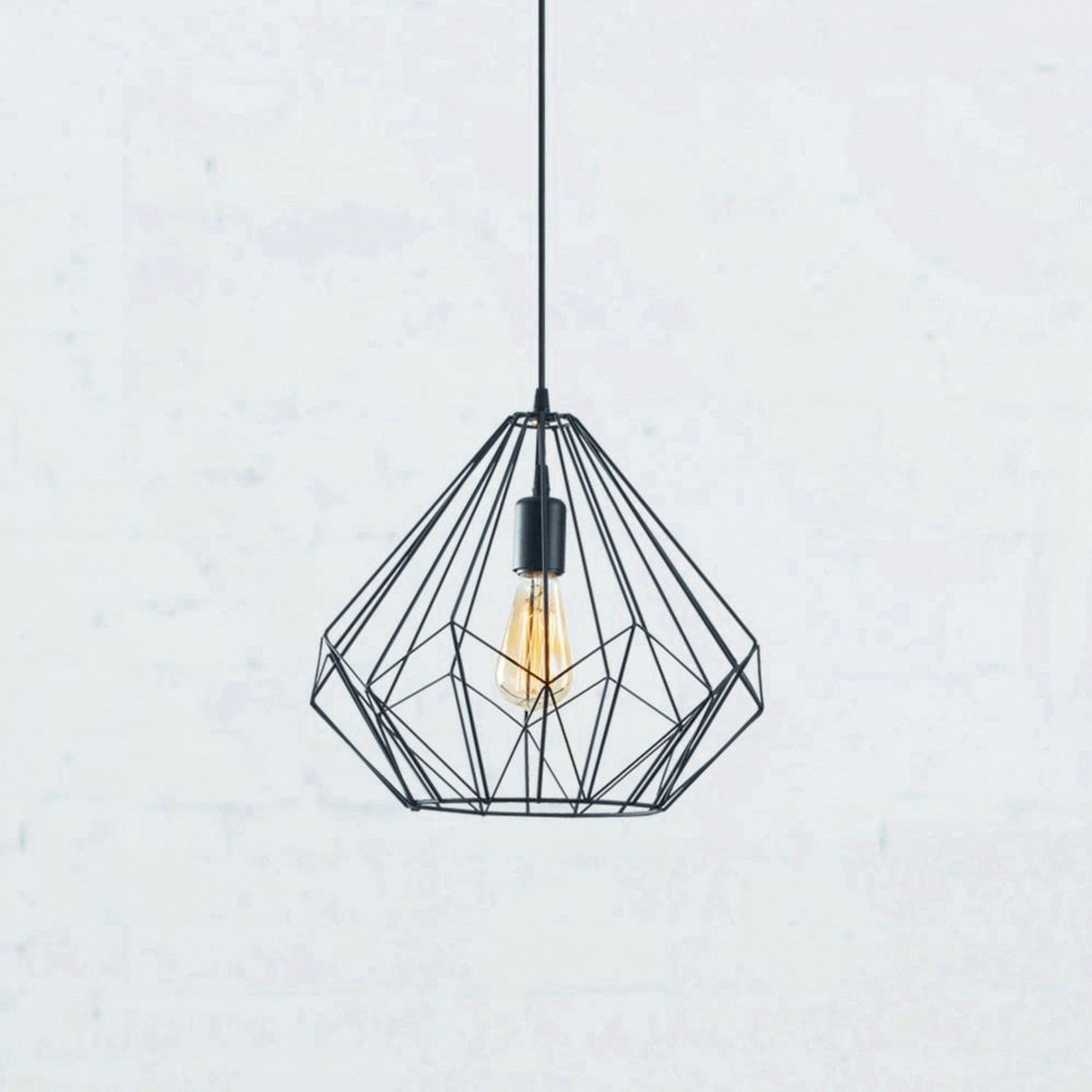 Diamond pendant light, black, metal, Ø 37 cm, E27