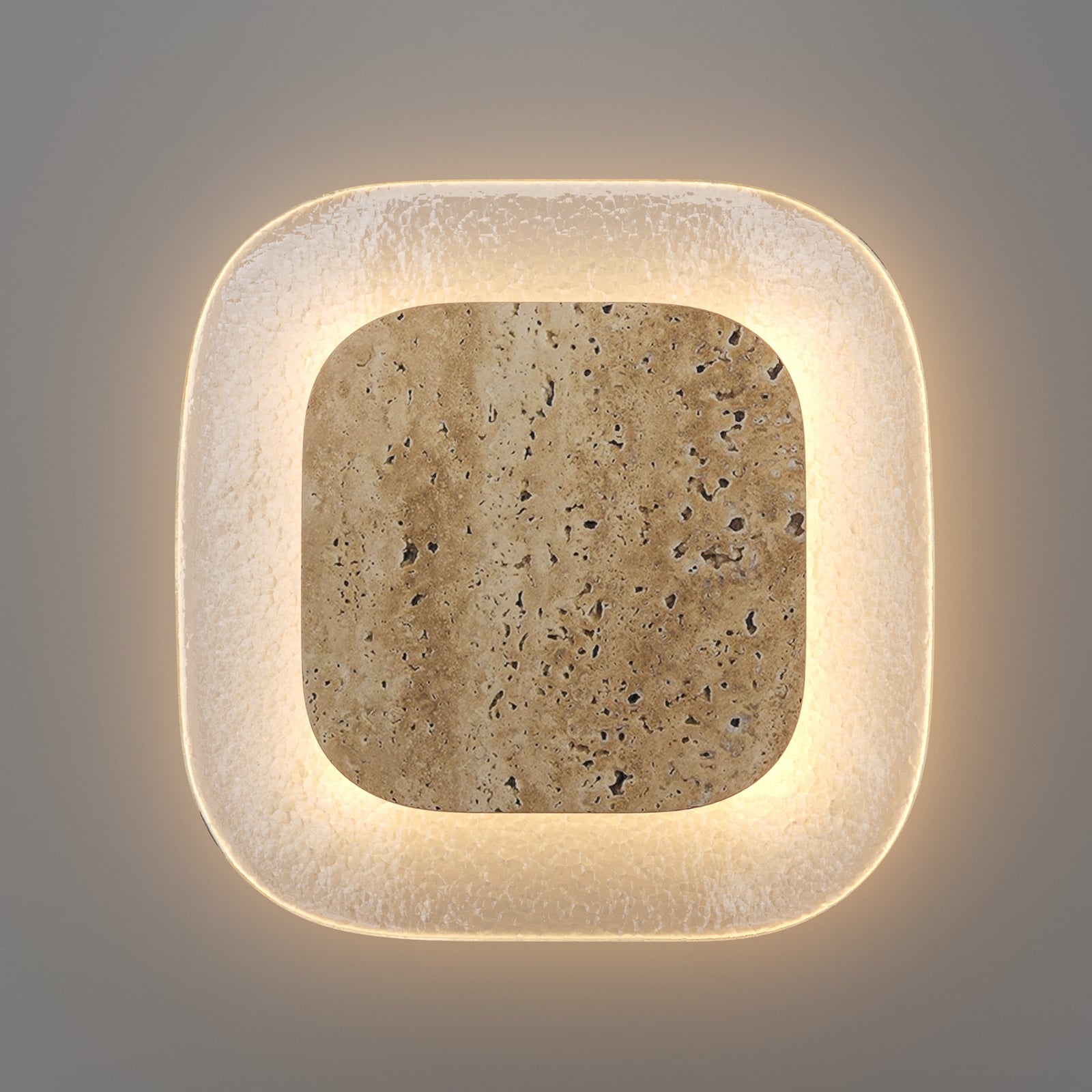 Tavo-LED-seinävalaisin, korkeus 25 cm, beige, kivi/lasi, 2700 K