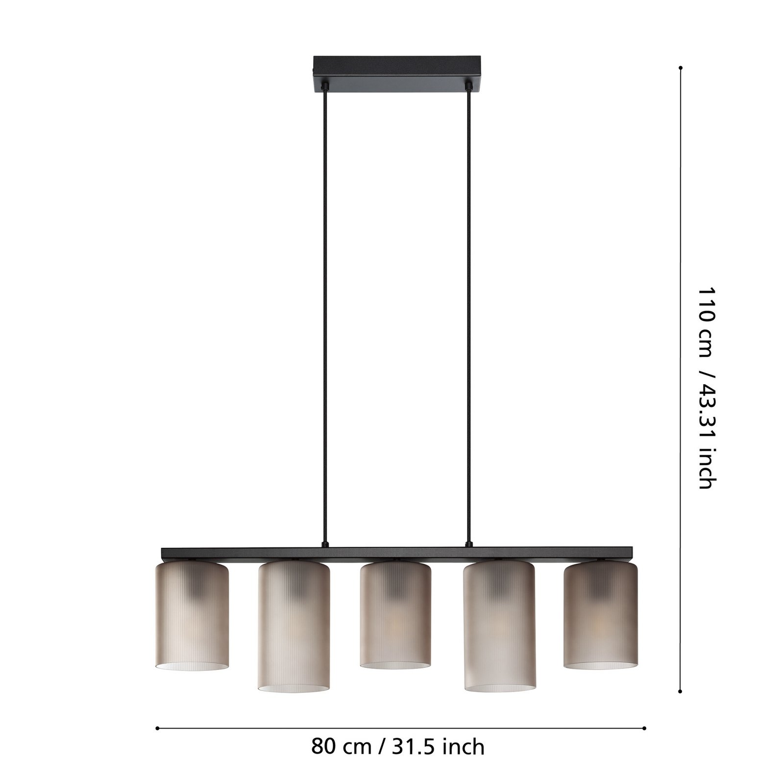 Lampă suspendată Colomera, negru/gri, 5 lumini.