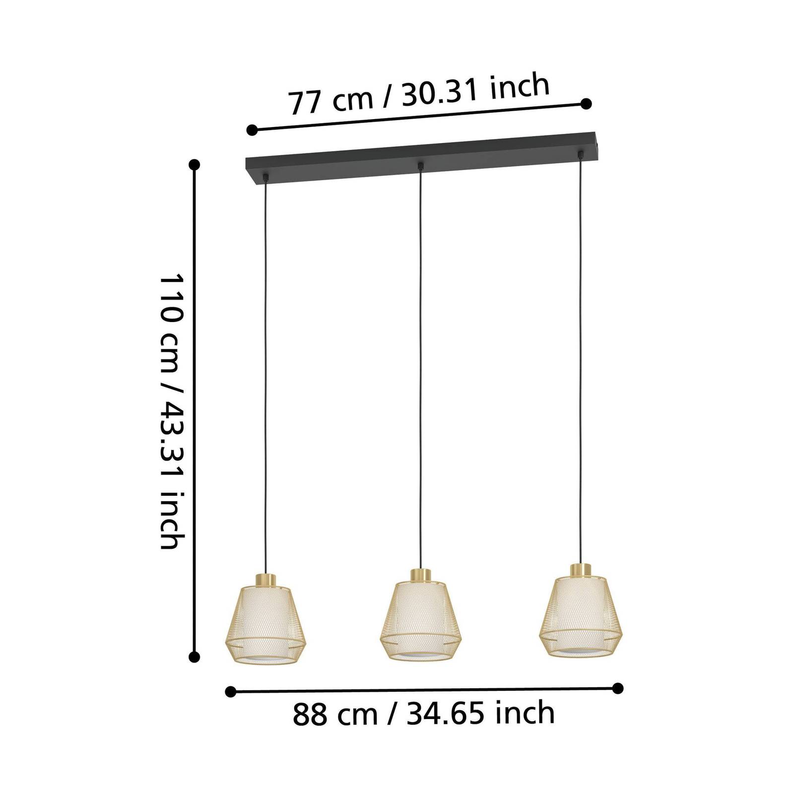 Lampa wisząca Ciudadela, czarny/mosiądz, 3-punktowa.