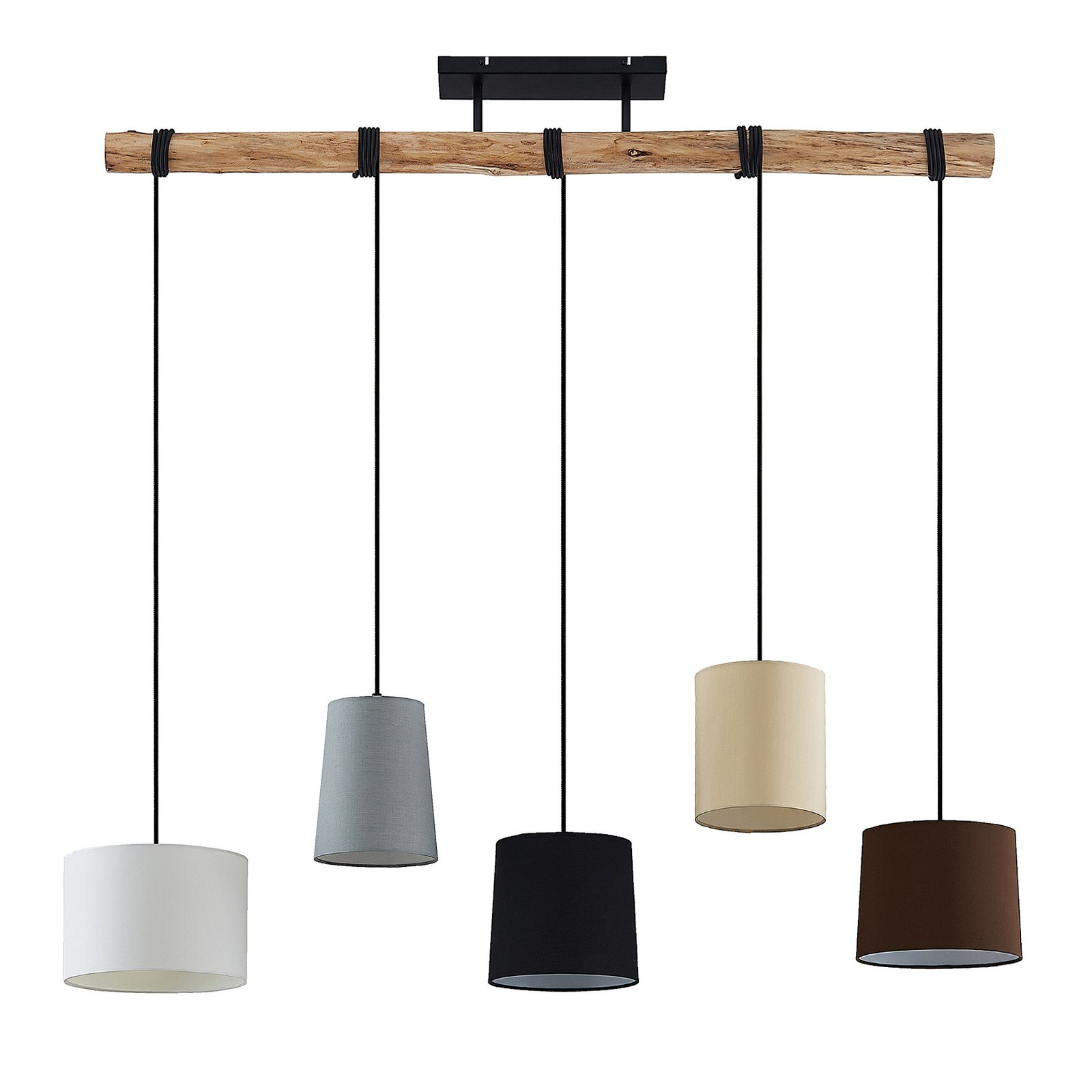 Lindby Hängeleuchte Amilia, Stoff, 5-flg., grau/beige, E27