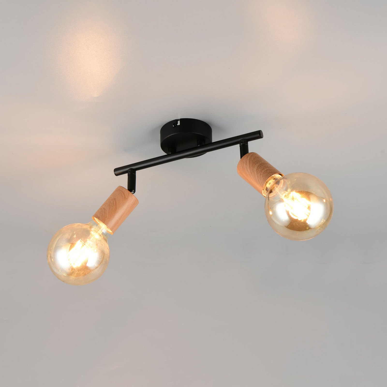 Reality Leuchten Plafonieră Lamego negru lungime 35 cm 2 becuri metal - Camera de zi / sufragerie - Modern - negru lemn