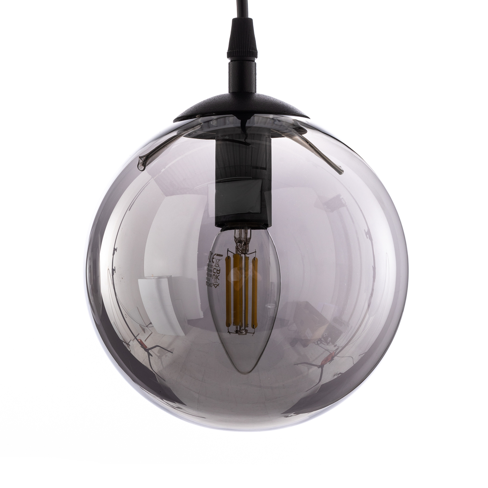 Висяща лампа Glassy, 3 светлини, права, черна, графит, стъкло