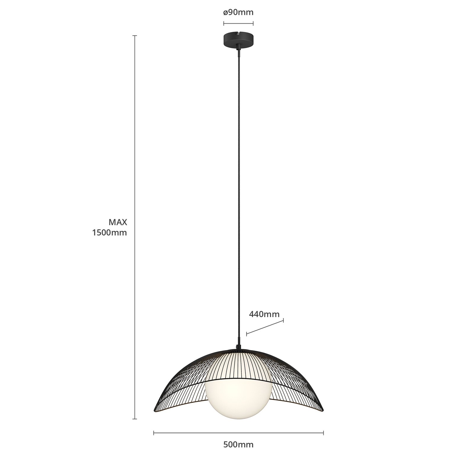 Fabronia Függőlámpá Opal/Black - Lindby
