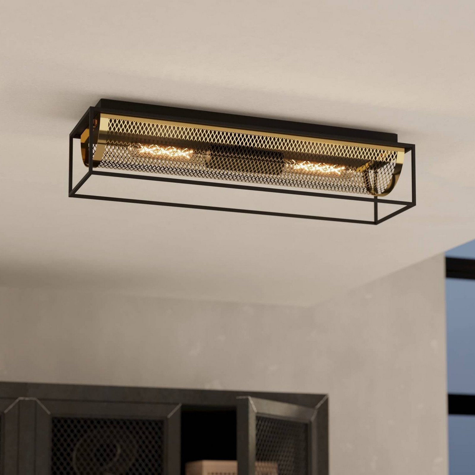 EGLO Plafonieră Nohales lungime 64 cm negru/zahăr 2 lumini. - Camera de zi / sufragerie - Design industrial - negru alamă - Metal