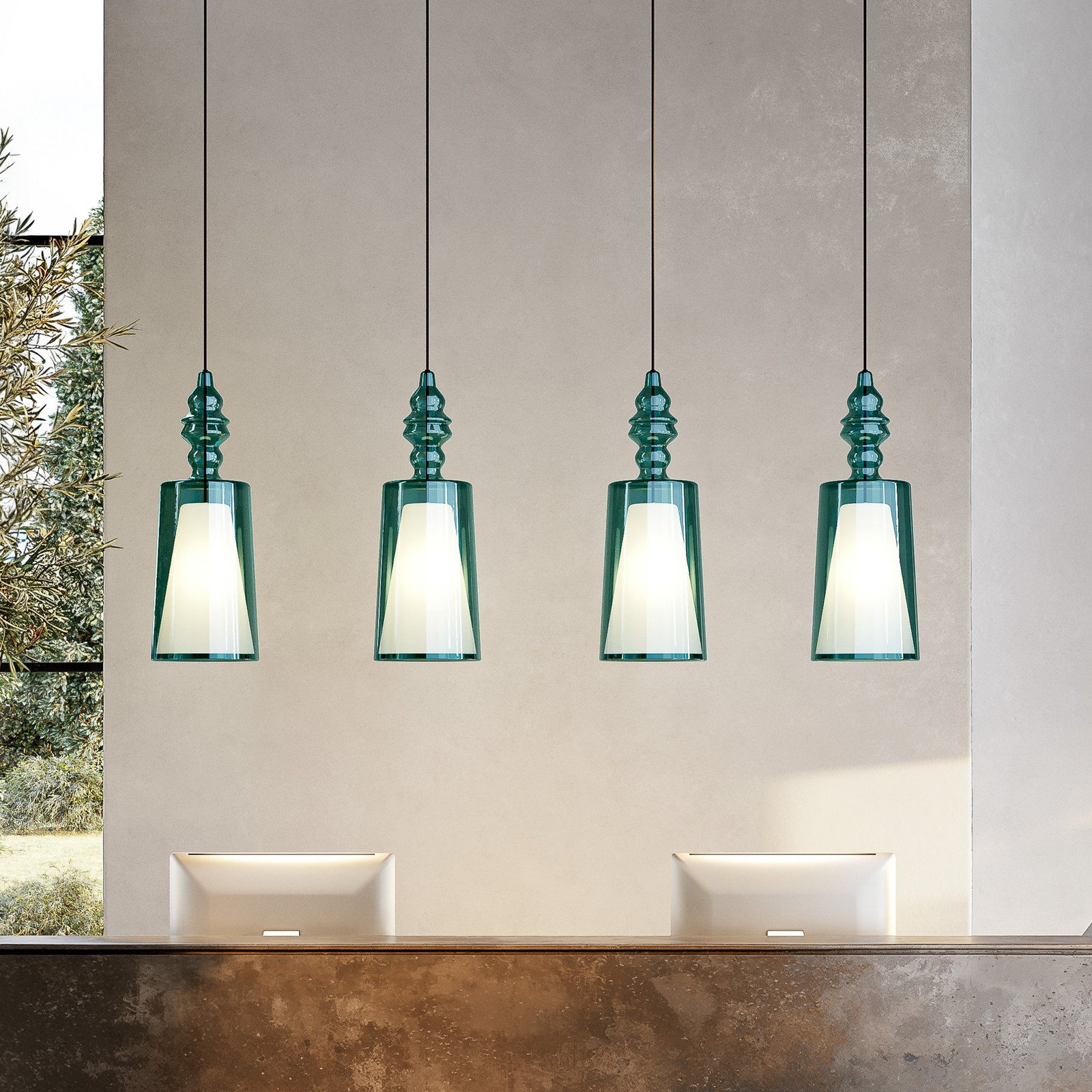 Lampă suspendată Karman Alibaglass Big turcoaz Ø 24 cm - Camera de zi / sufragerie - design - turcoaz negru - Sticlă