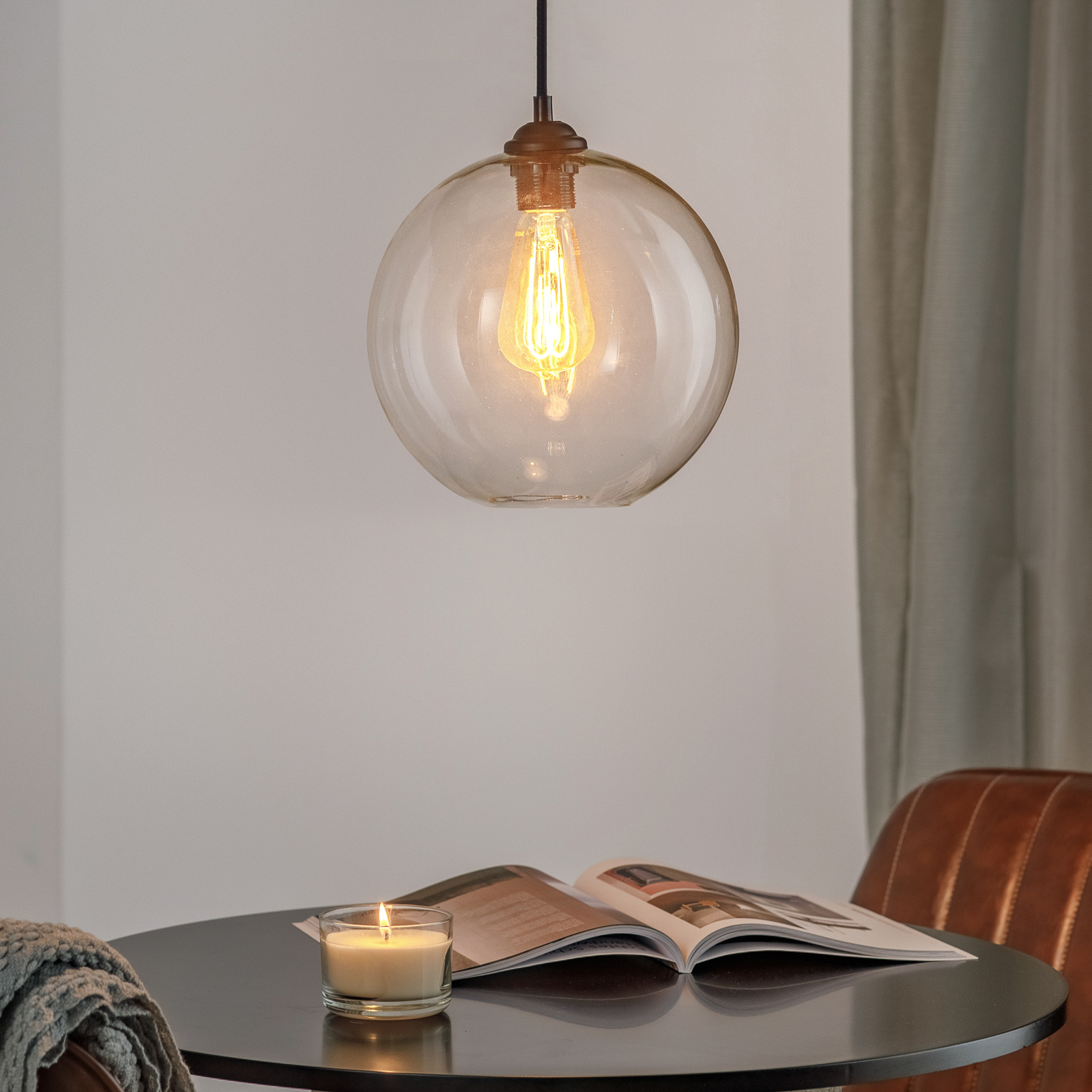 FARO BARCELONA Spherical Clara pendant light - transparent, for Living / Dining Room, metal, glass, E27, 100 W, energy efficiency: A++, H: 25 cm