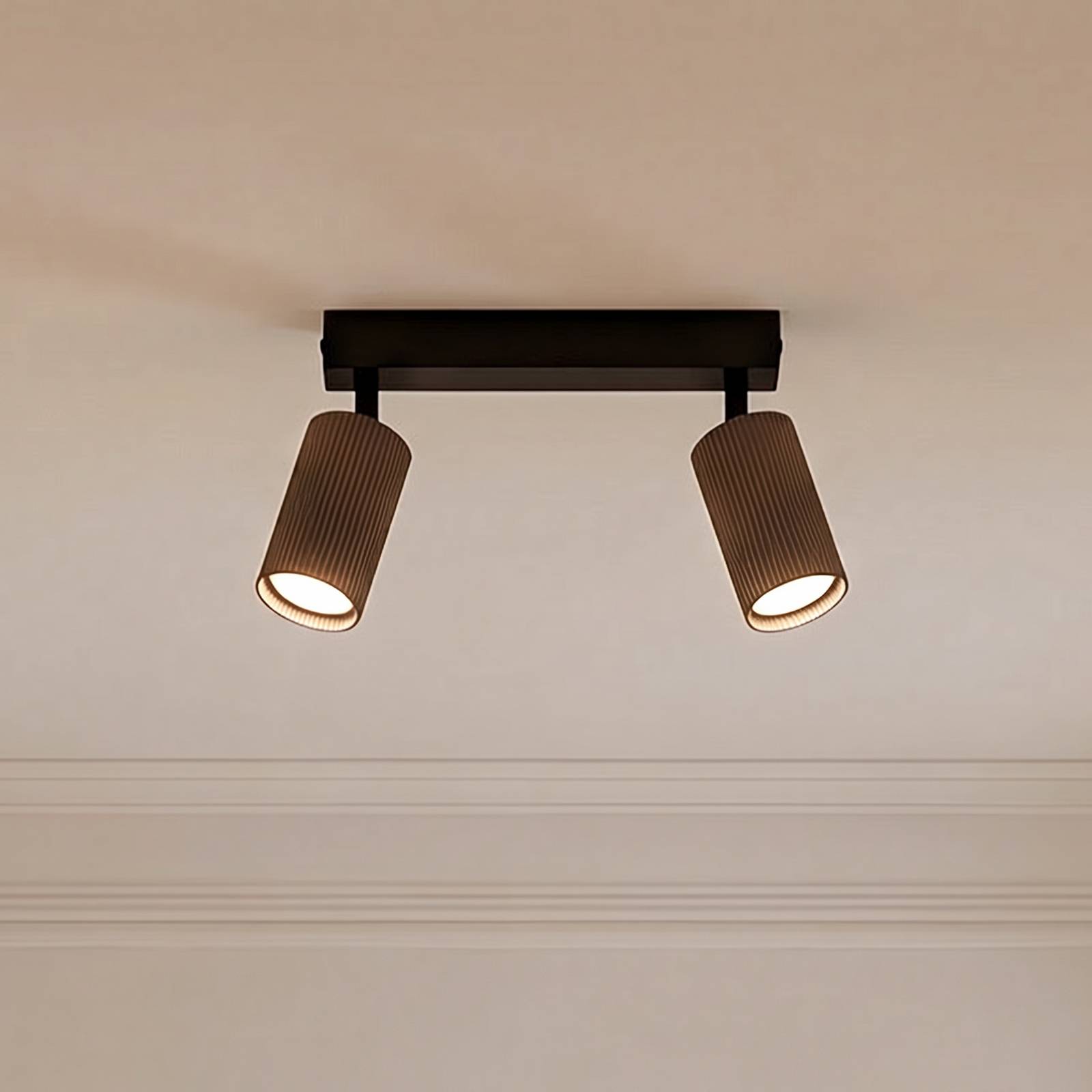 TK Lighting Spot pour plafond Tune, à 2 lampes, marron, métal, longueur 44 cm