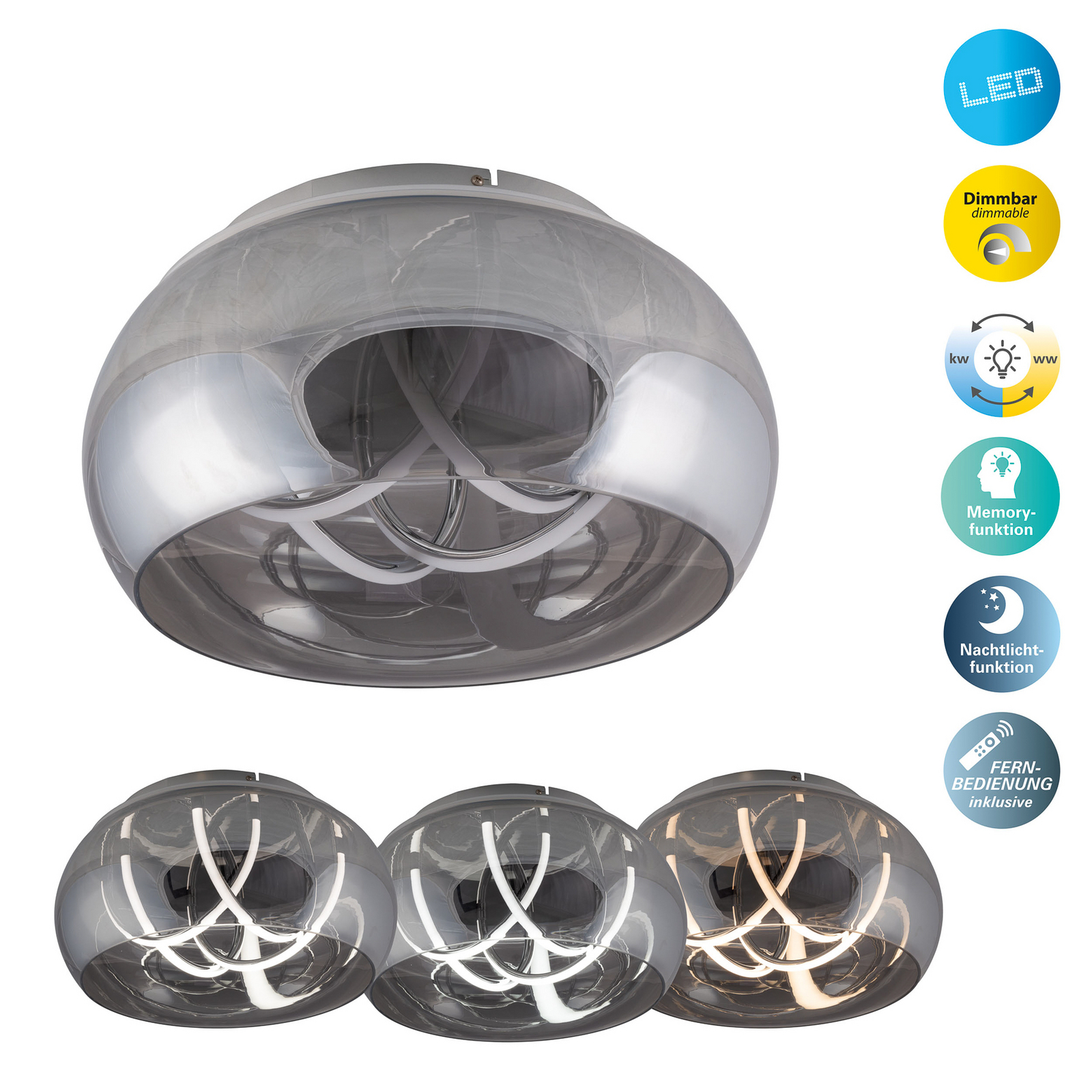 Malou LED ceiling light, glass, CCT, remote control Malou LED ceiling light, glass, CCT, remote control