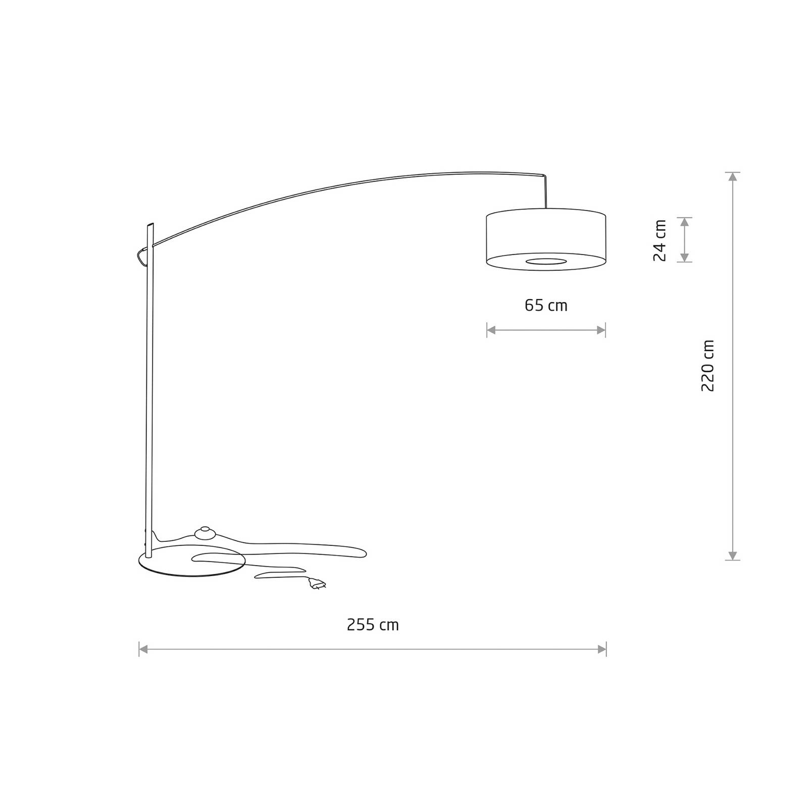 Lampa łukowa Poise B, szara, stal, tkanina, zasięg 255 cm